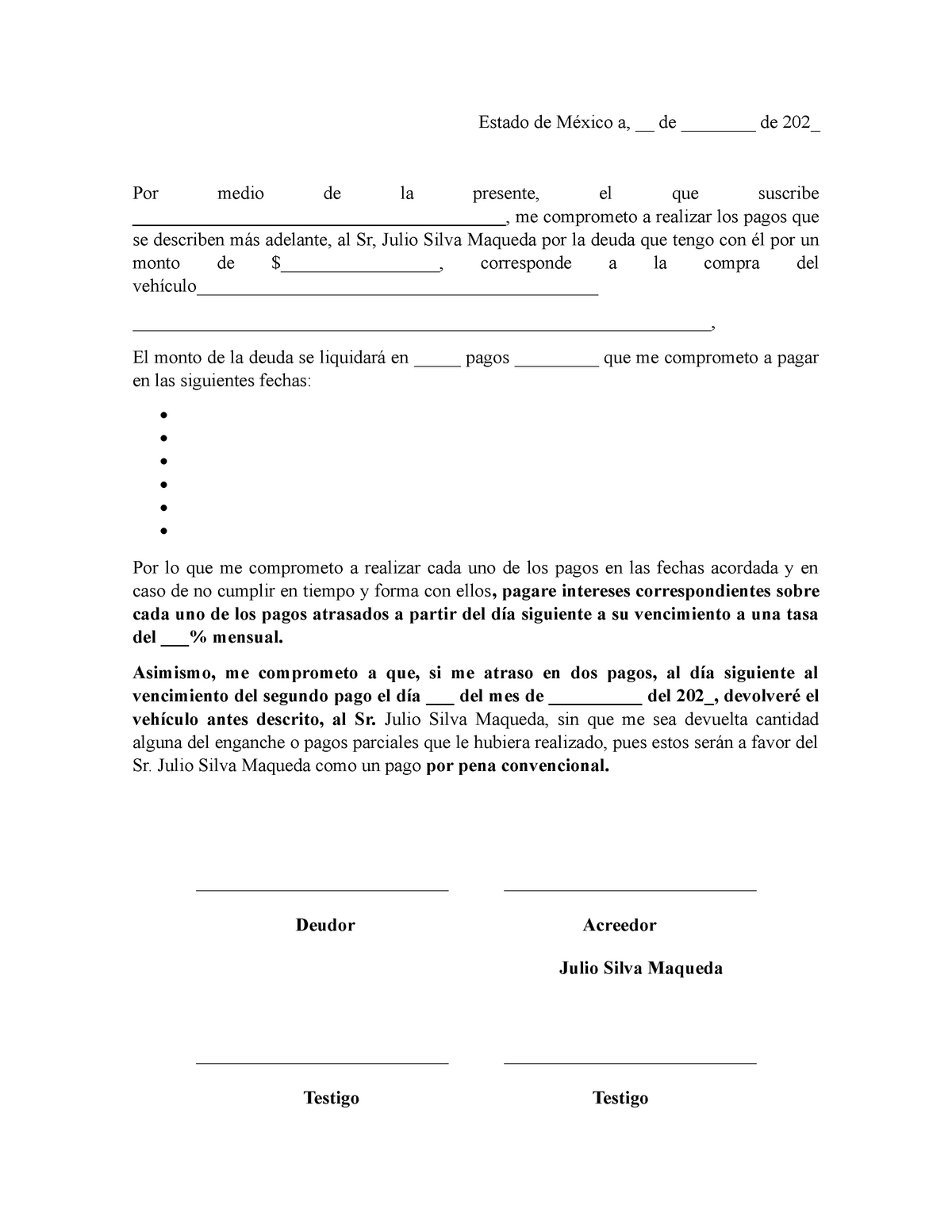 Carta compromiso de pago - Estado de México a, __ de ______ de 202_ Por  medio de la presente, el - Studocu