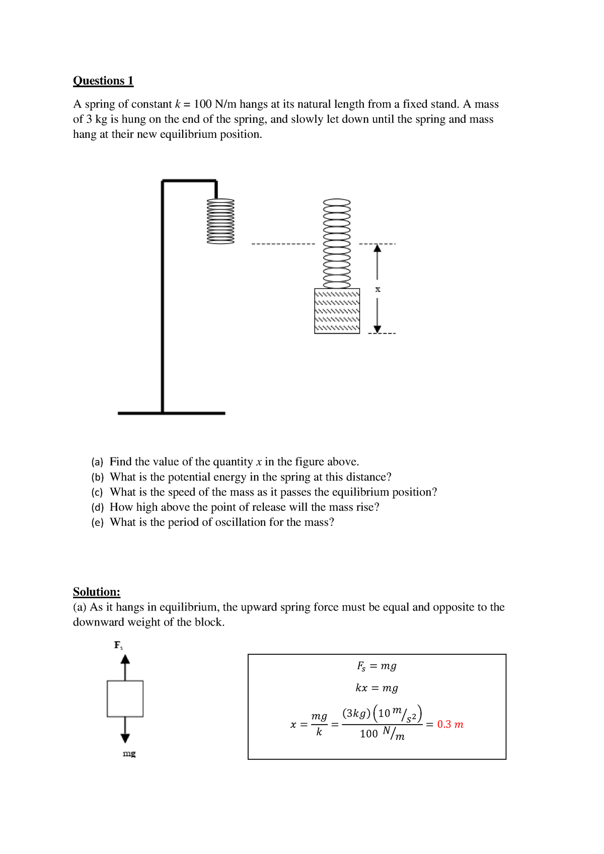 Chapter Practice Questions Memo Questions A Spring Of Constant K