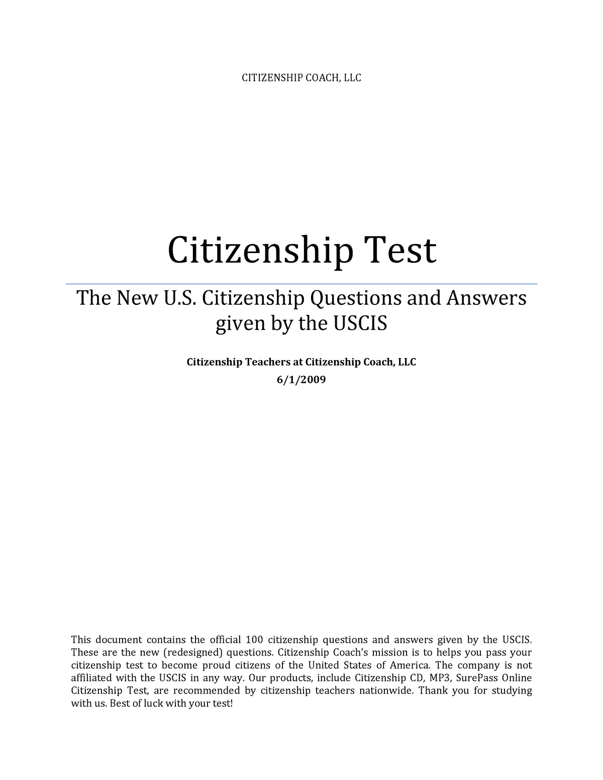 Culture citizenshiptest English CITIZENSHIP COACH, LLC