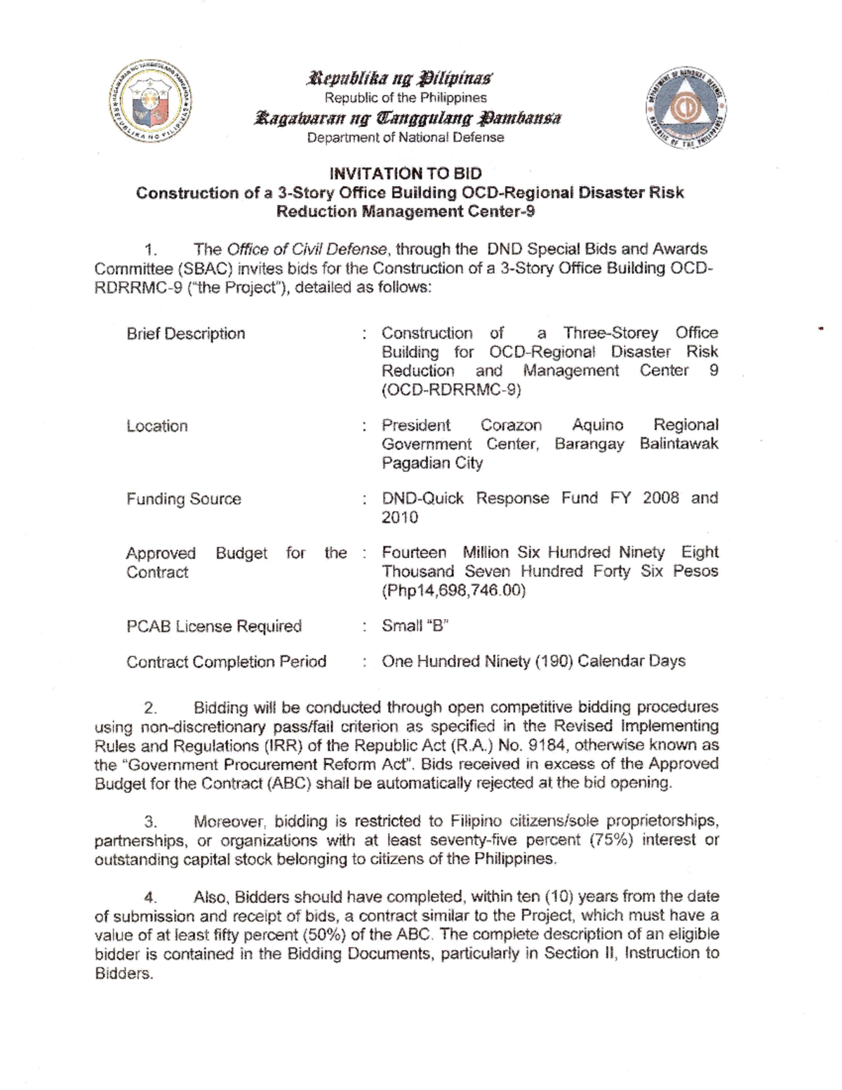 Invitation to Bid re Construction of a 3-Story Office Building OCD ...