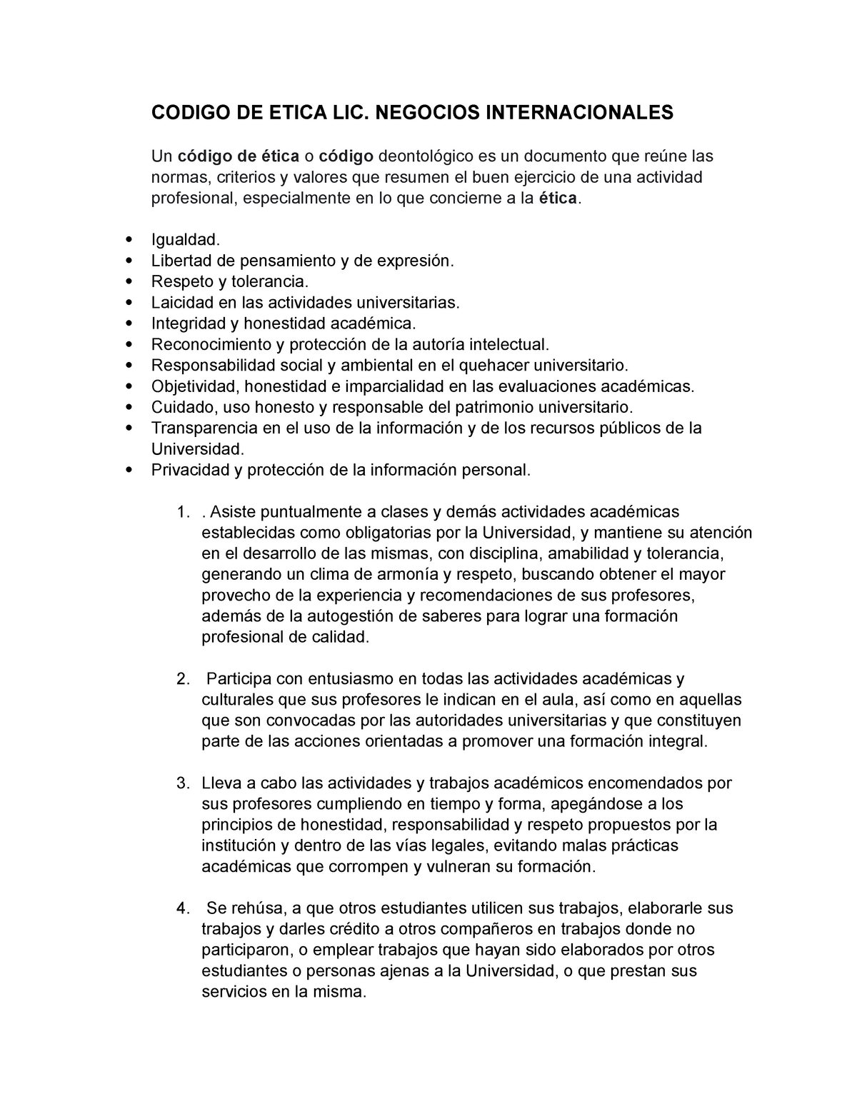 Codigo De Etica Lic Jakjnskjaskjdkjnad Codigo De Etica Lic Negocios Internacionales Un 7182