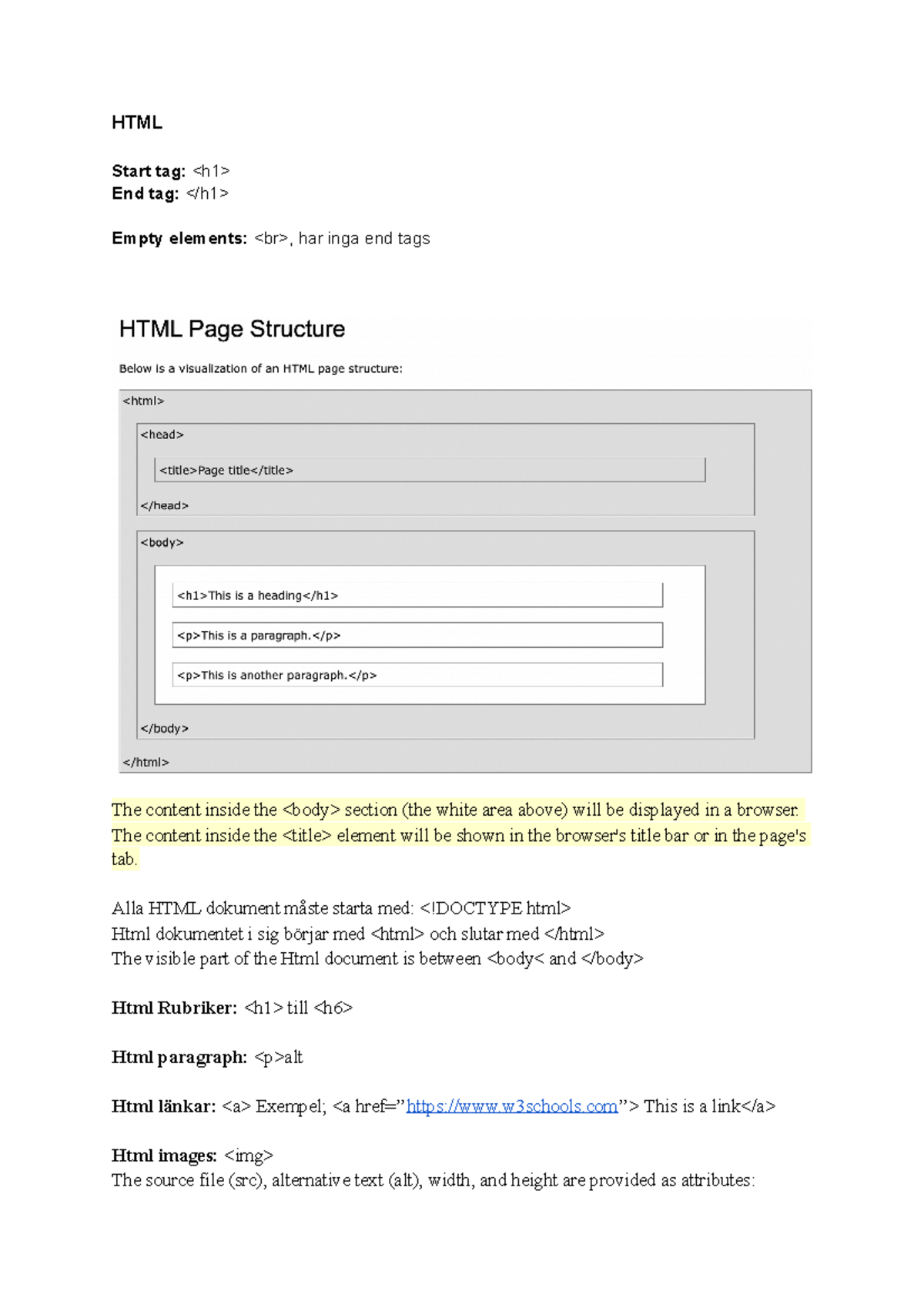 Programmering Anteck. - HTML Start Tag: End Tag: Empty Elements ...