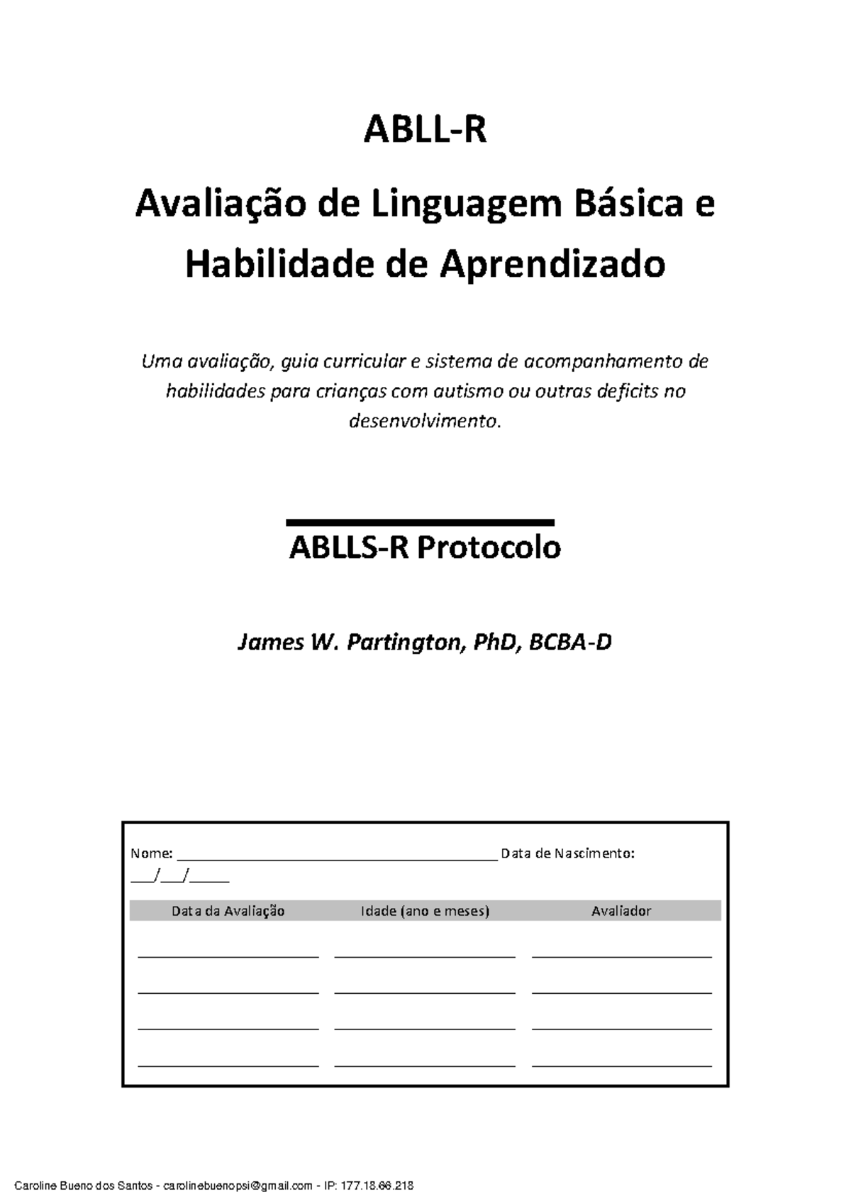 Ablls-R Protocolo ppi - ABLL-R Avaliação de Linguagem Básica e ...