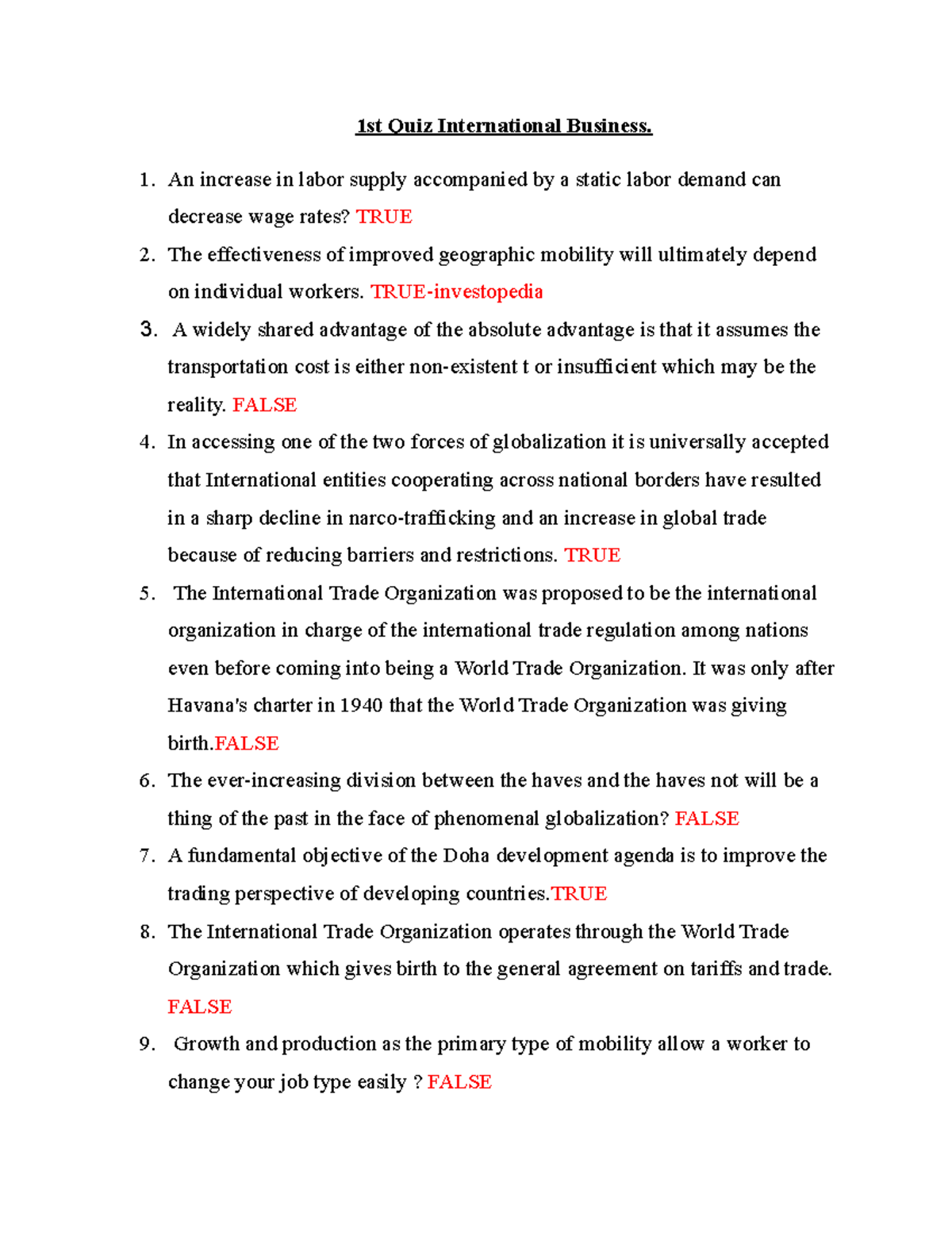 International Business Quiz 1& 2 - 1st Quiz International Business. An ...