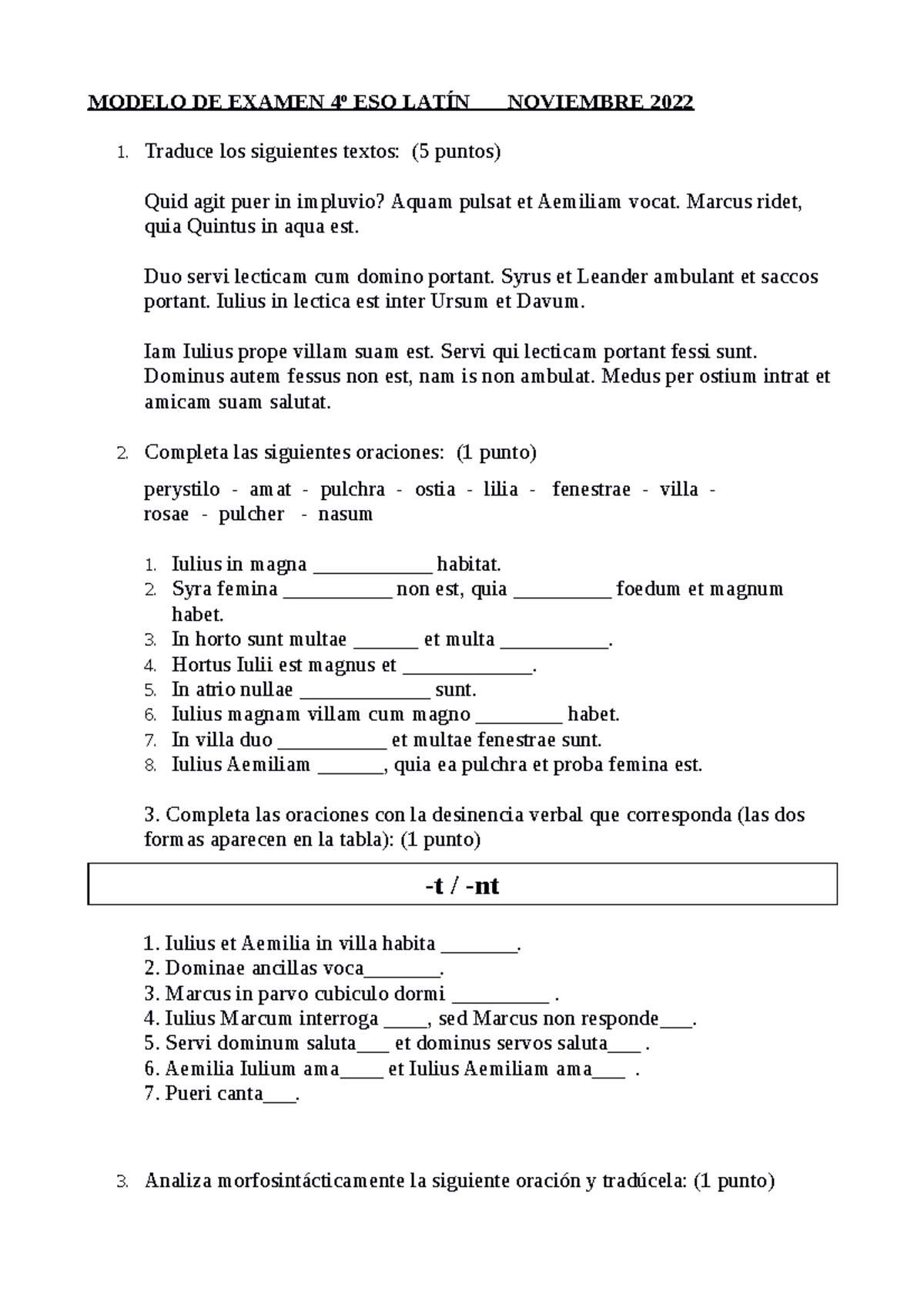 Modelo Examen 4 Esonov 22 Modelo De Examen 4º Eso LatÍn Noviembre