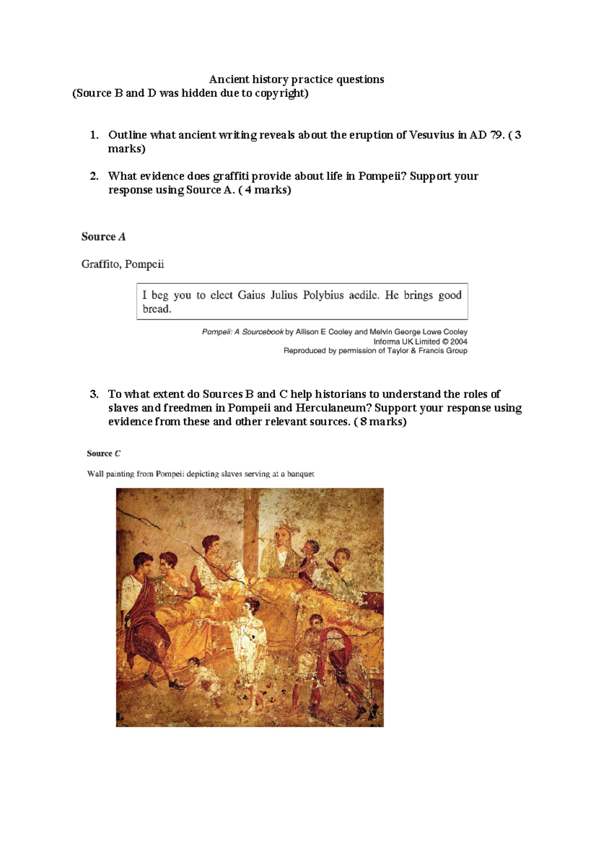 AH practice paper - notes - Ancient history practice questions (Source ...