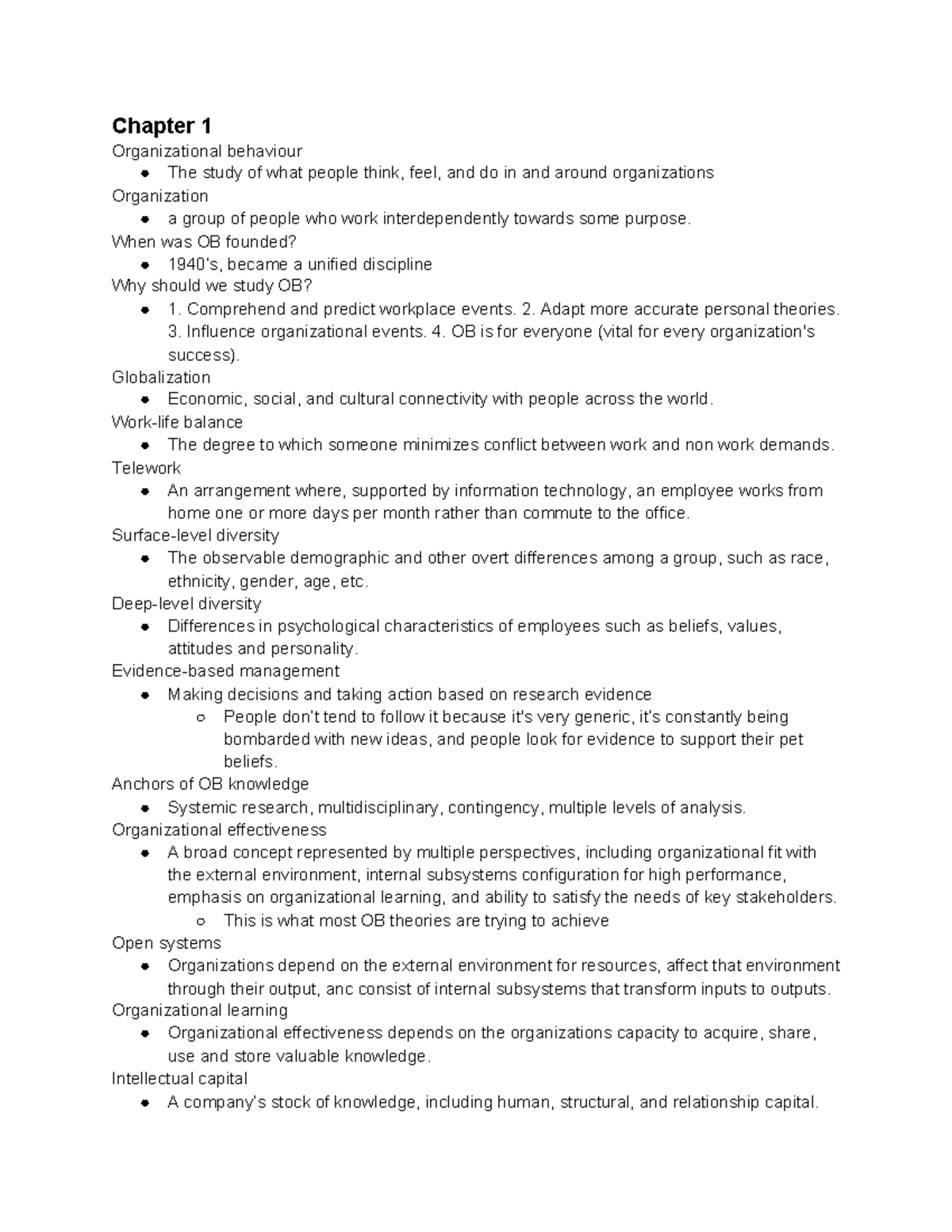 Com 220 - terms - lecture with notes - Chapter 1 Organizational ...