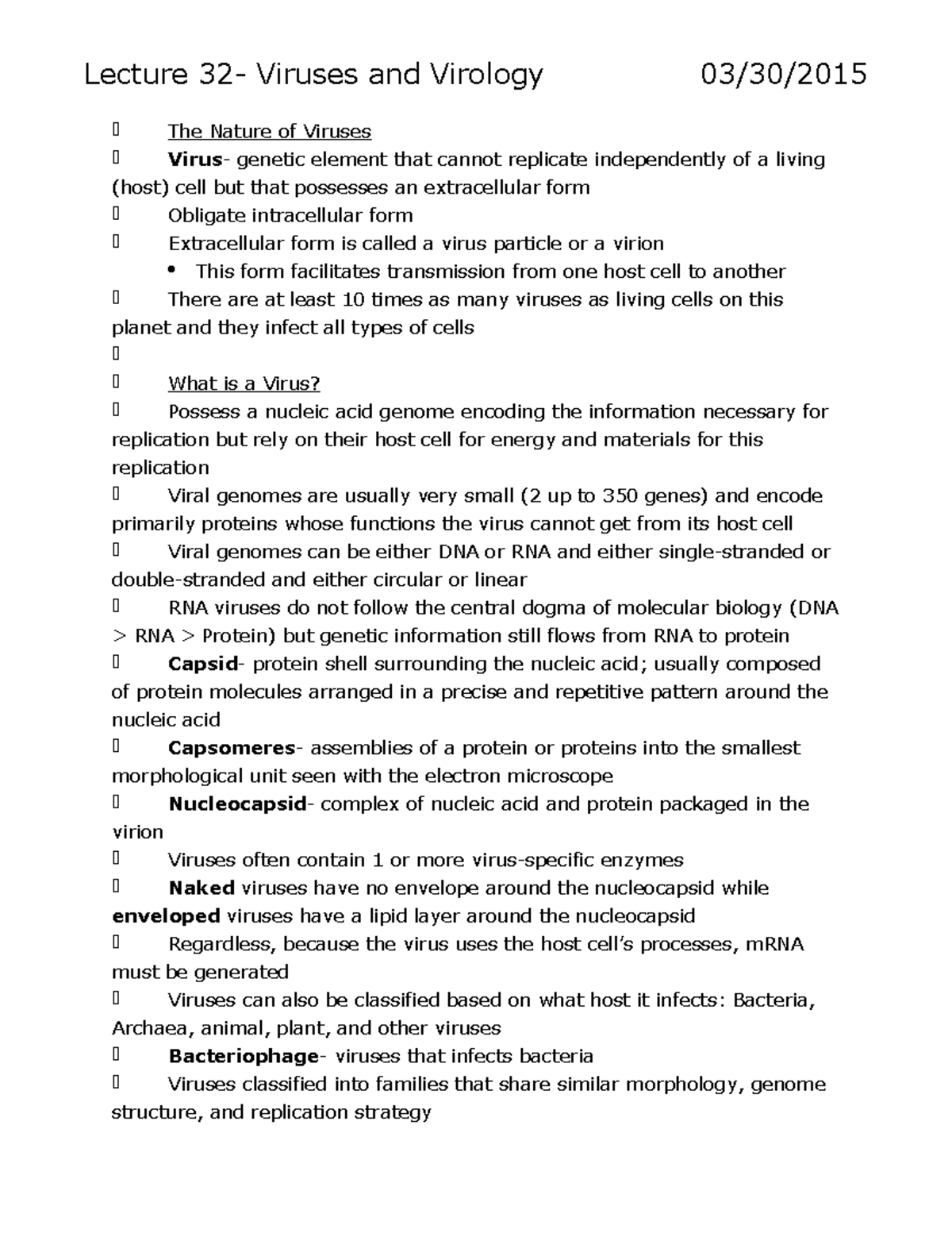 BSC 310 Lecture 32 - Lecture Viruses and Virology The Nature of Viruses ...