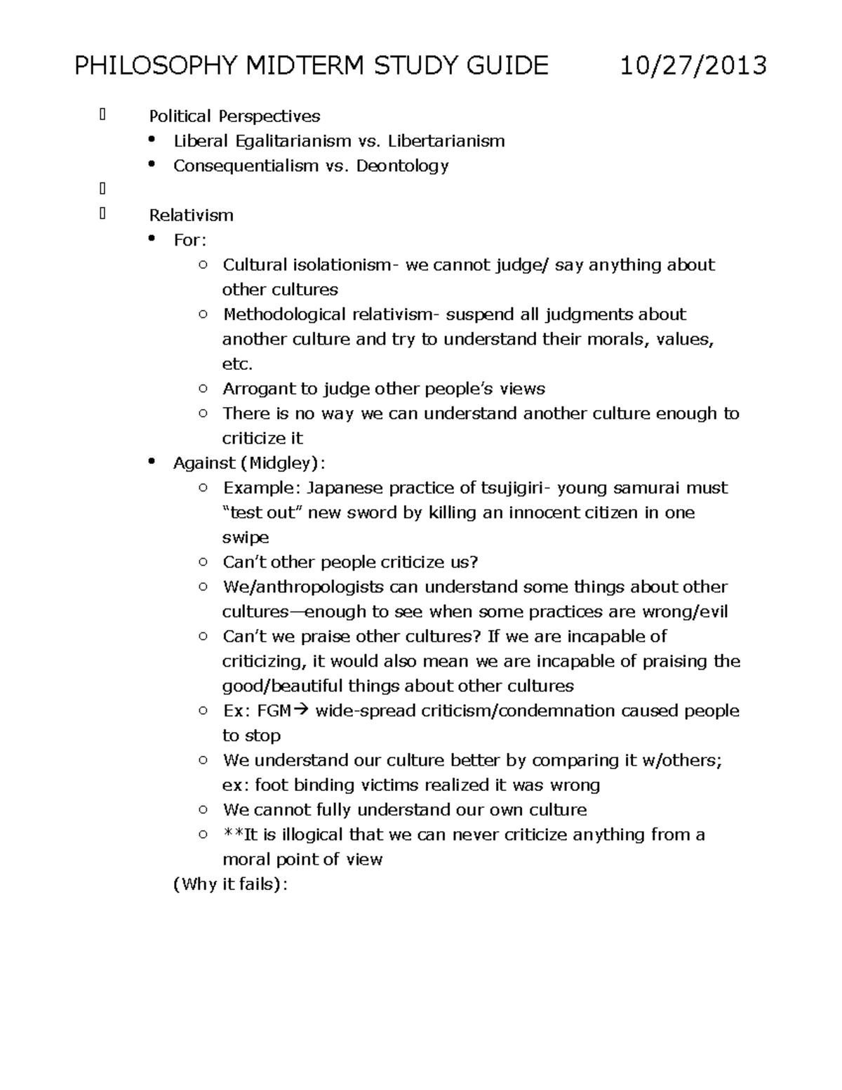 Philosophy 146 Midterm Study Guide - PHILOSOPHY MIDTERM STUDY GUIDE ...