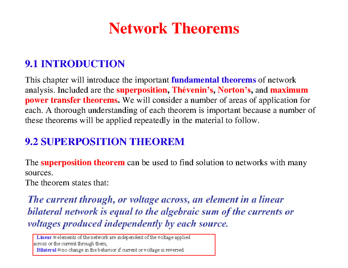 network Theorems Network Theorems 9 INTRODUCTION This chapter will