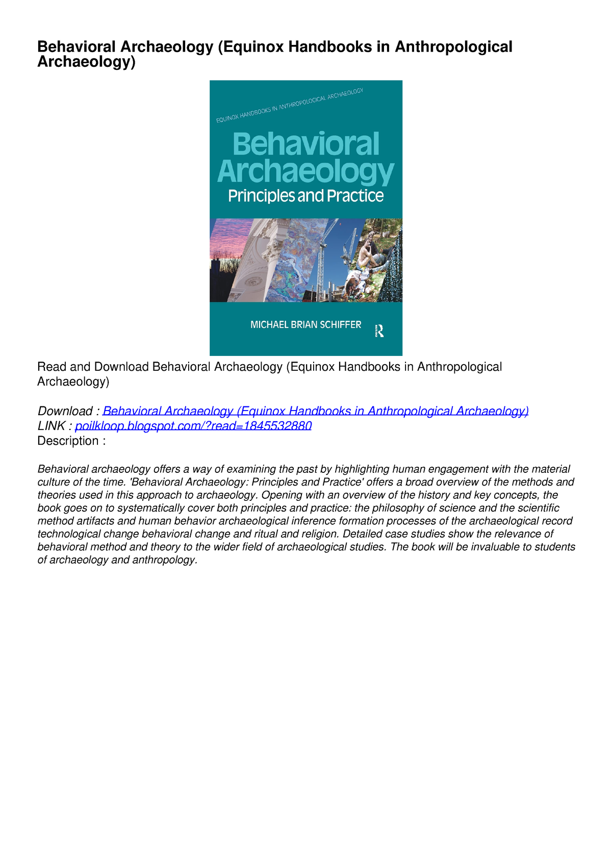 DOWNLOAD [PDF] Behavioral Archaeology (Equinox Handbooks In ...