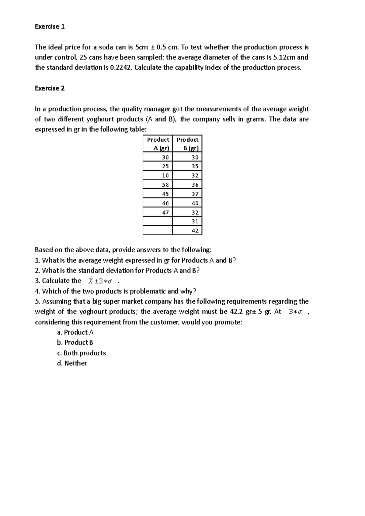 Capability Index Exercises - Industrial Organisation And Technology ...