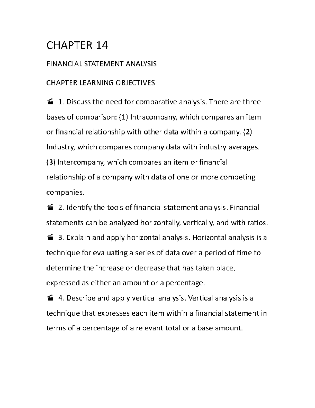 Testbank - CHAPTER 14 FINANCIAL STATEMENT ANALYSIS CHAPTER LEARNING ...