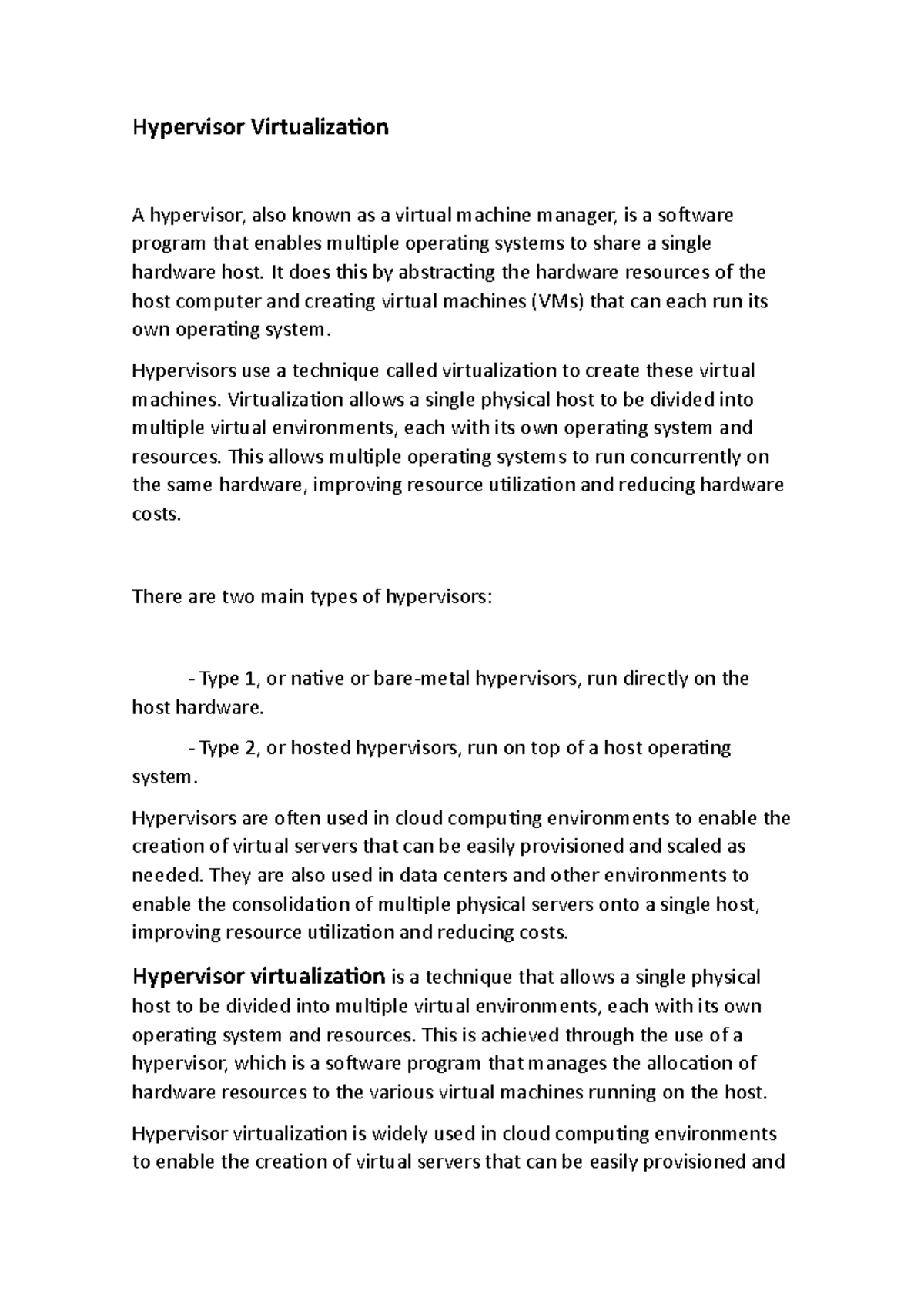 Hyper Visor Virtualization - Hypervisor Virtualization A hypervisor ...