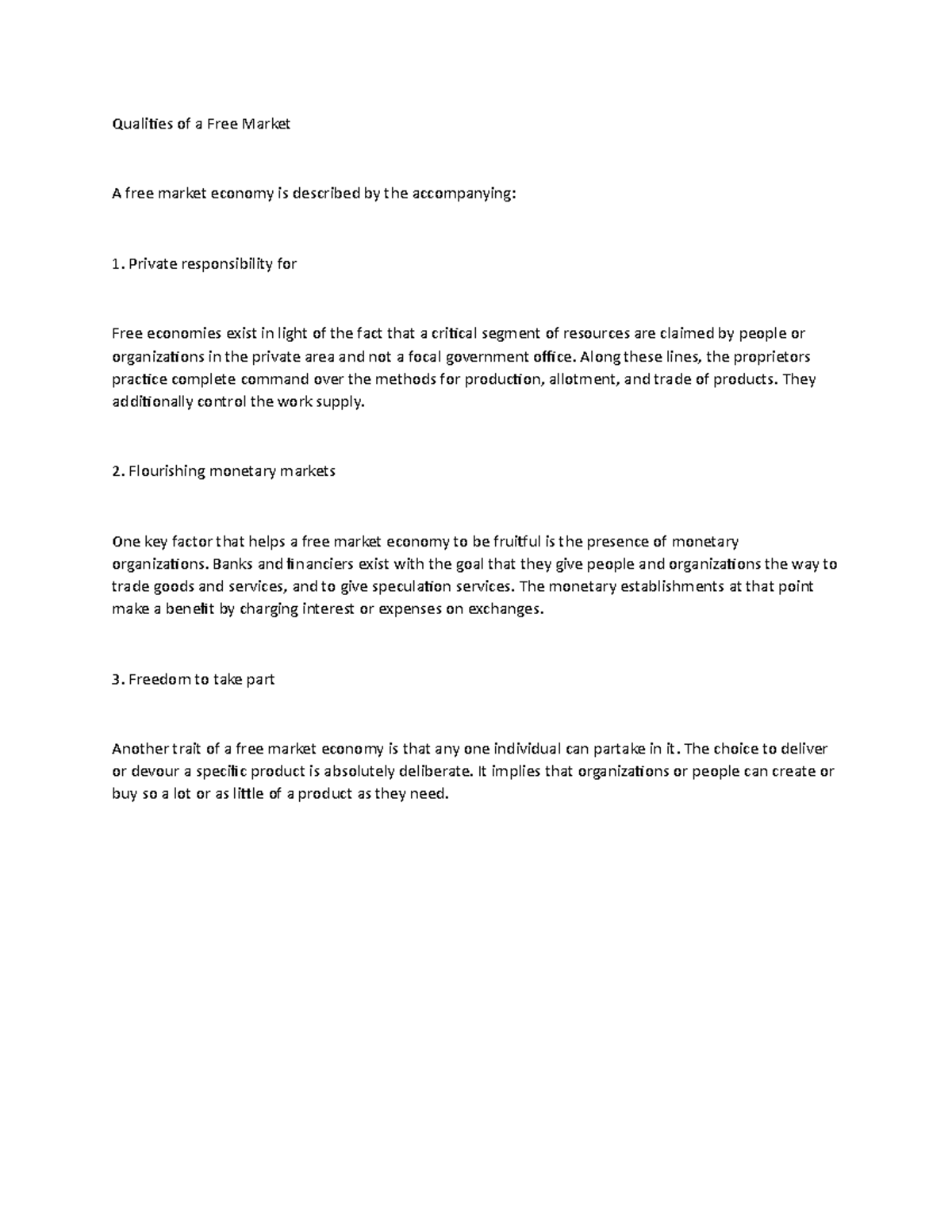 Benefits Of A Free Market Market Economies Qualities Of A Free