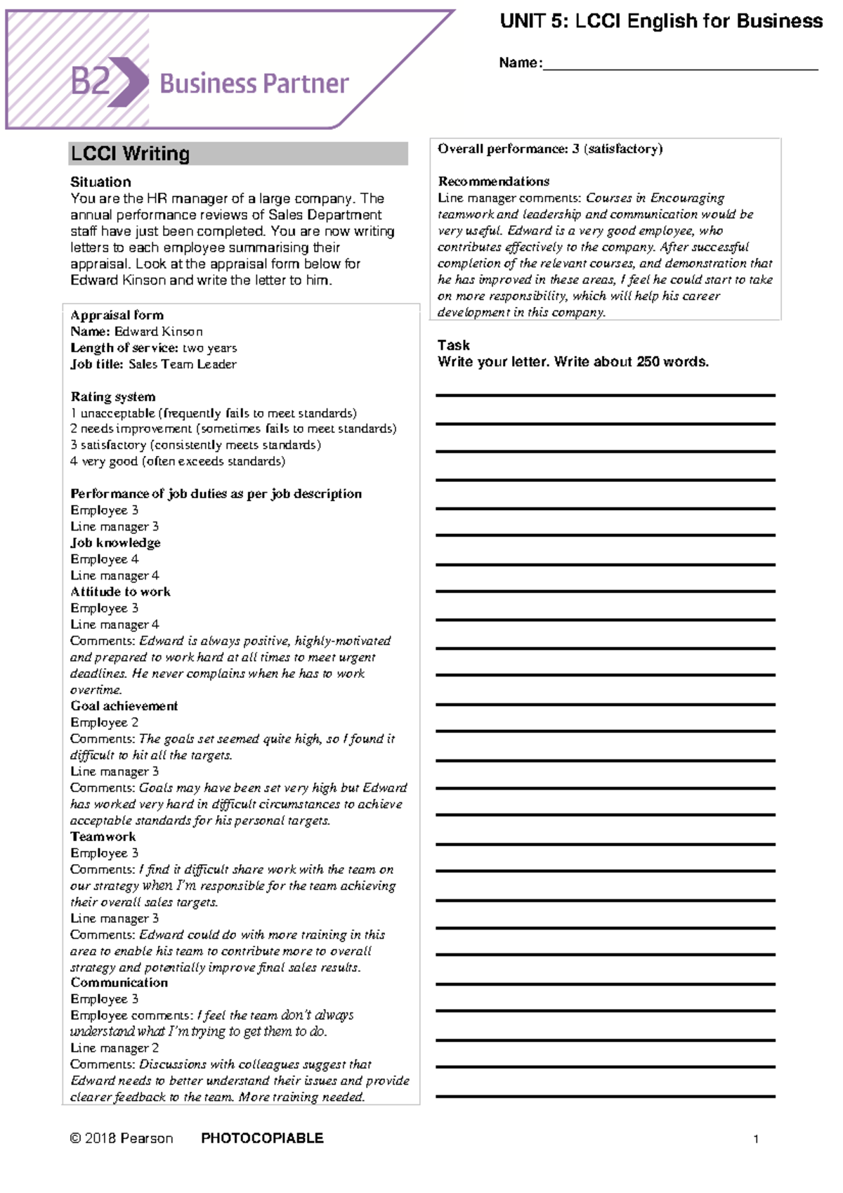 BP B2 Tests Unit5 LCCI - © 2018 Pearson PHOTOCOPIABLE 1 UNIT 5: LCCI ...