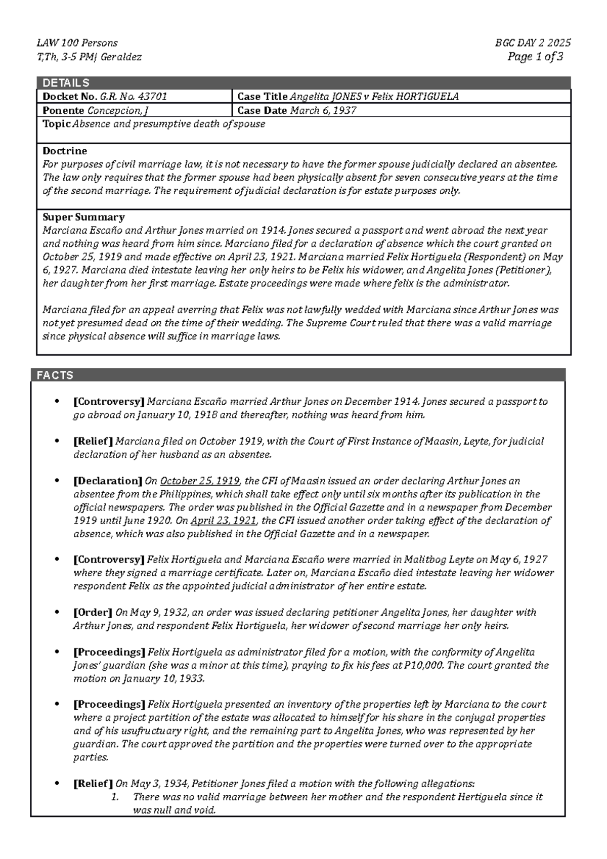 Jones v Hortiguela - Digest - Persons and Family Relations - University ...