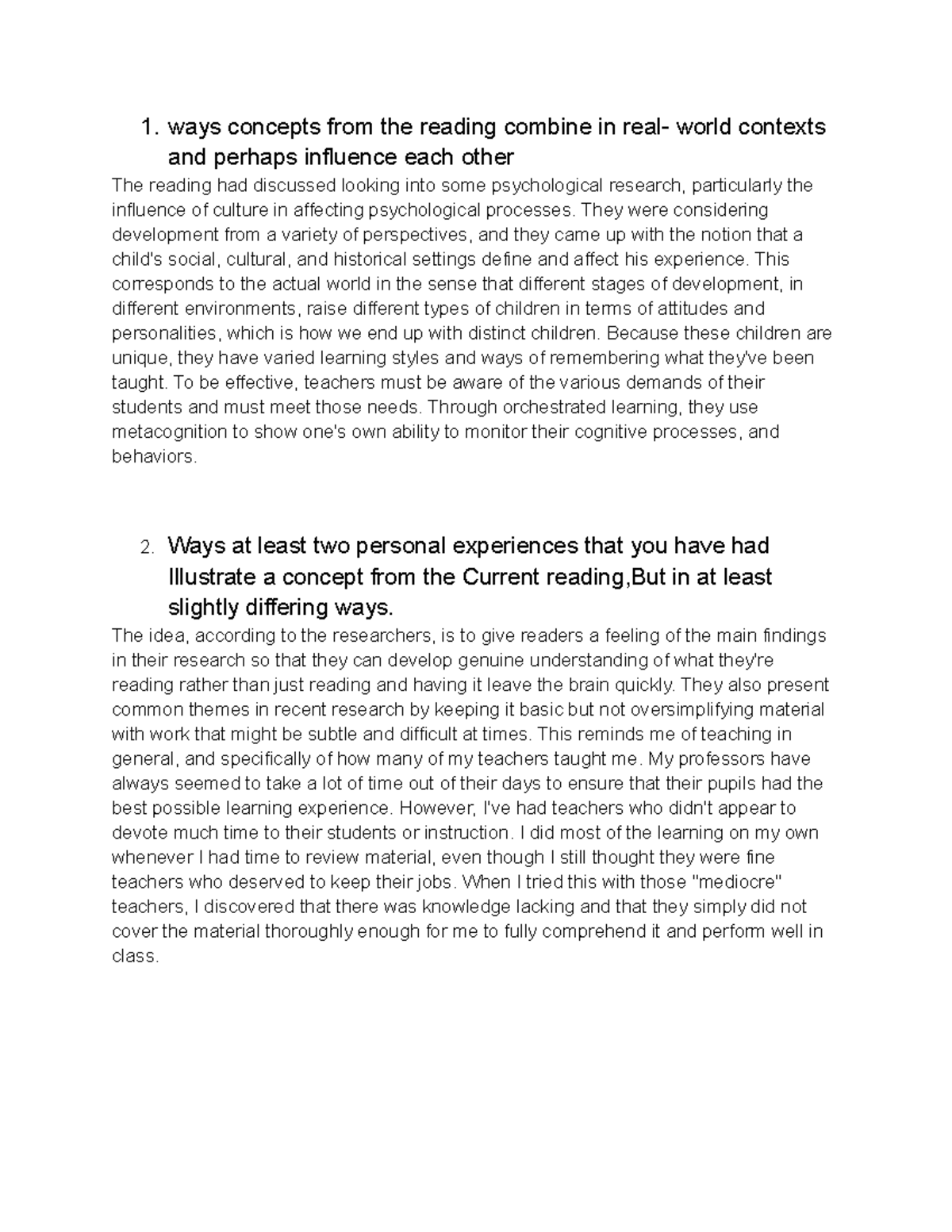 Te reflection 3 in class writing assignments perfect example of what