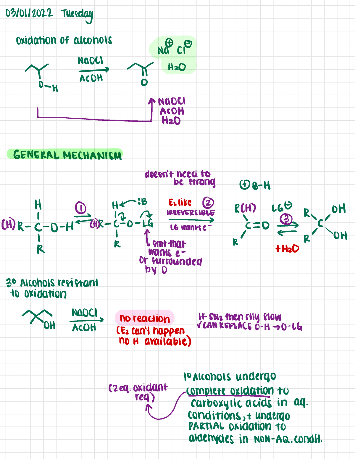 Oxidation Alcohols 1 0301 Tuesday Oxidation Of Alcohols Na·a ̧ Naoci Y O μ Acth H2o ±na0a 9227