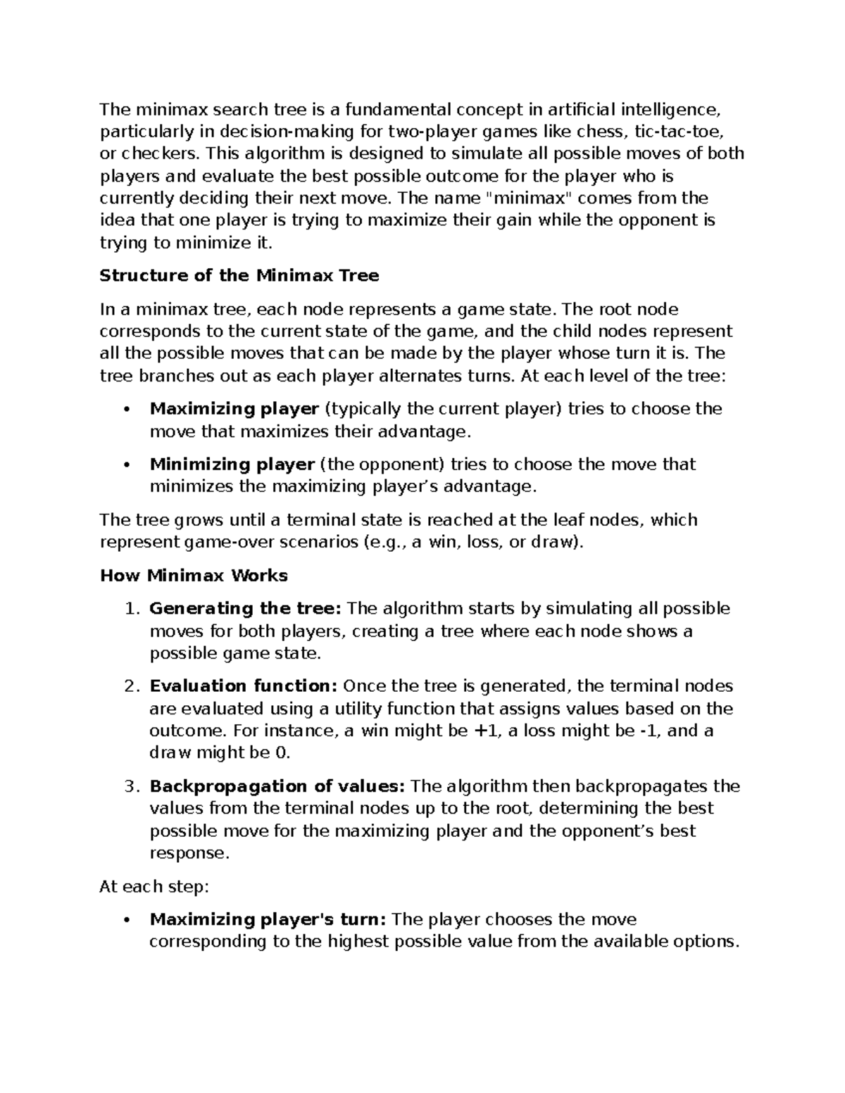 Minimax summary - The minimax search tree is a fundamental concept in ...