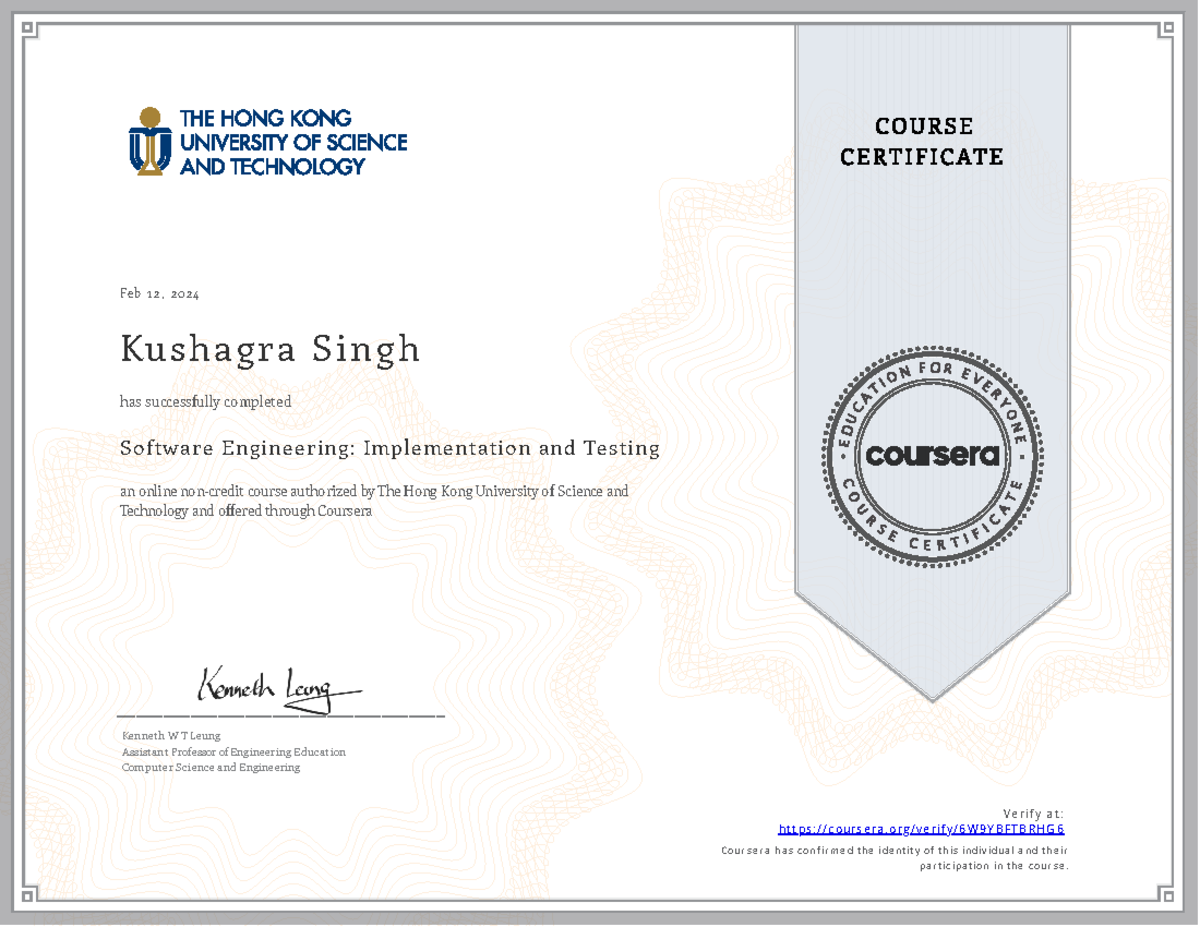 Software engineering - Feb 1 2 , 2 02 4 Kusha gra Si n gh Softw are ...