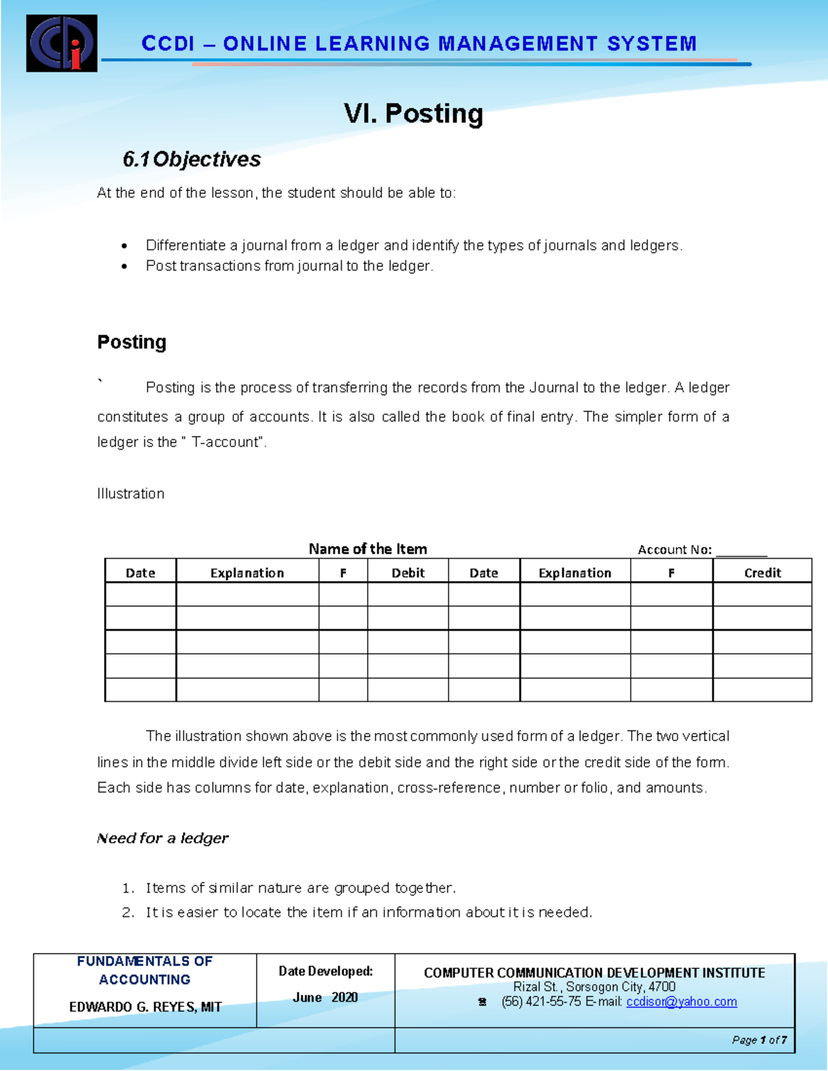 Chapter-6-Posting - module - FUNDAMENTALS OF ACCOUNTING EDWARDO G ...