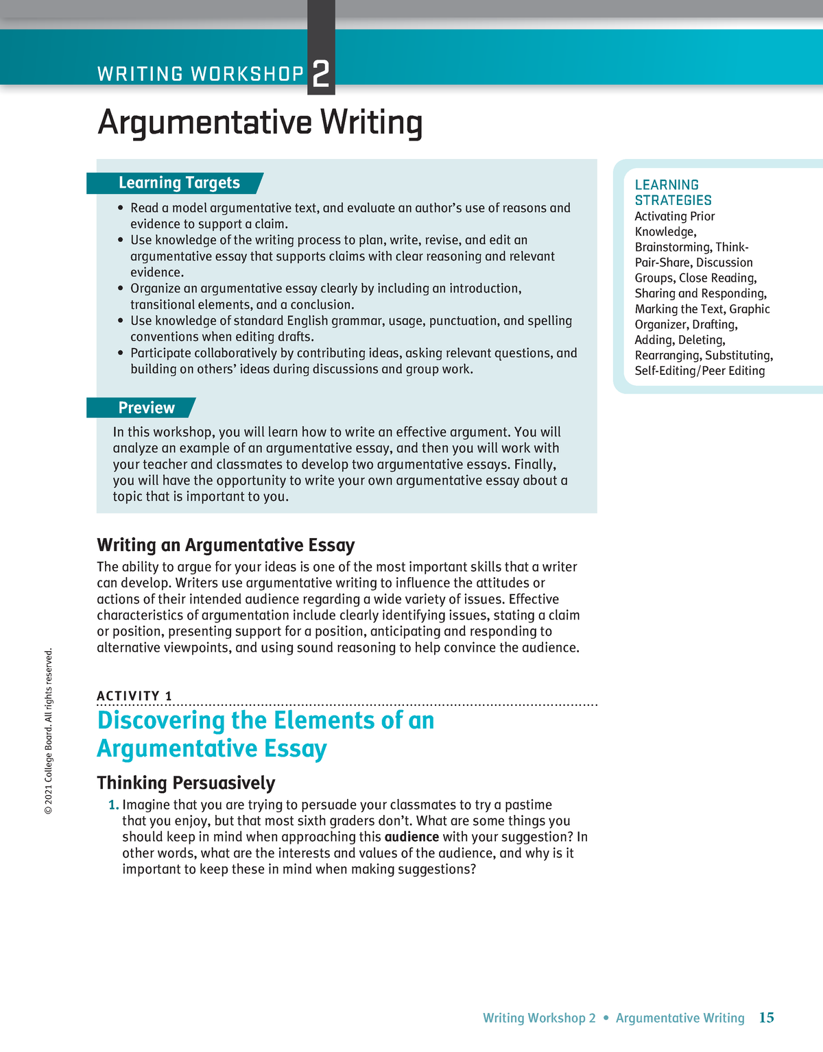 writing workshop argumentative essay instruction active