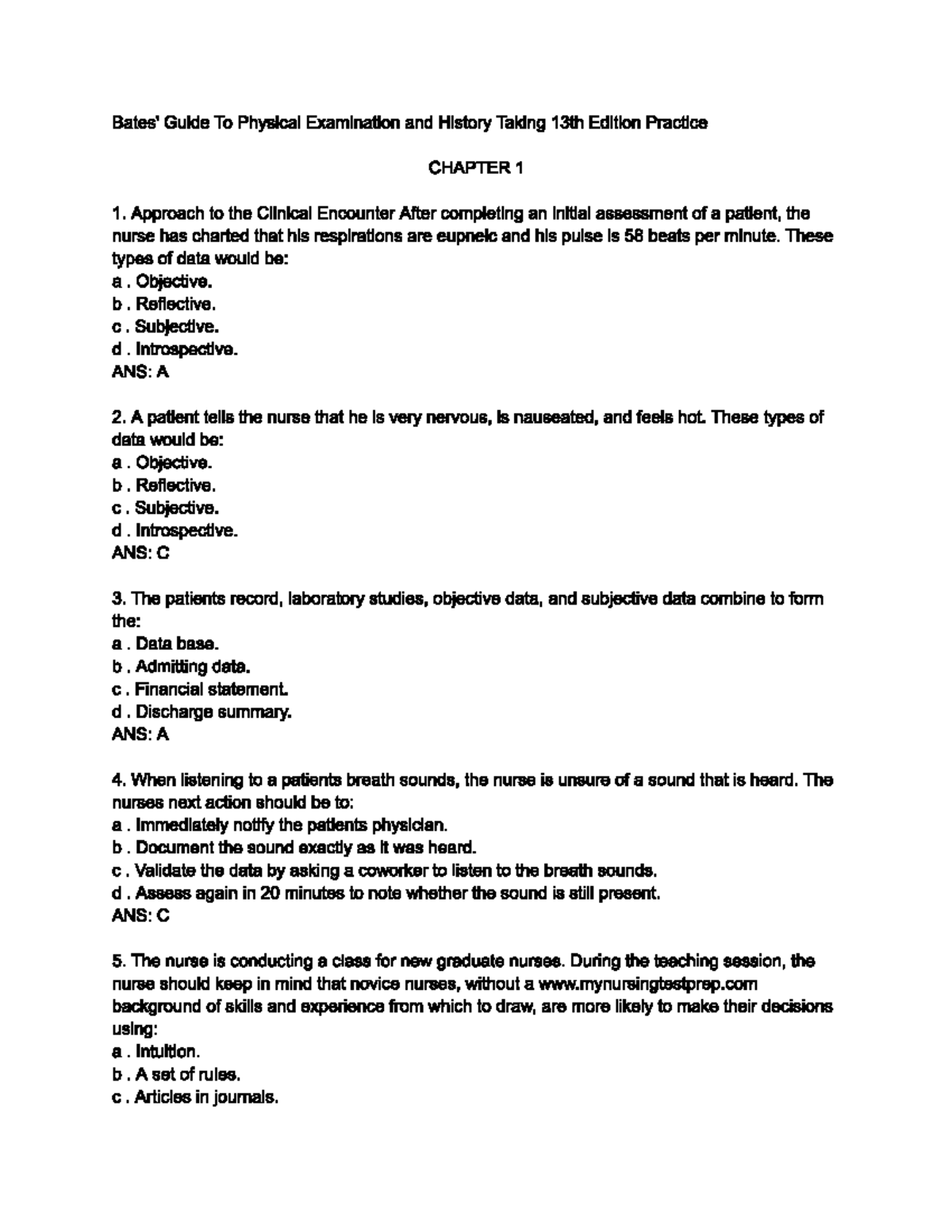 Health Assessment Chapter 1 Practice Questions 25705306 Studocu