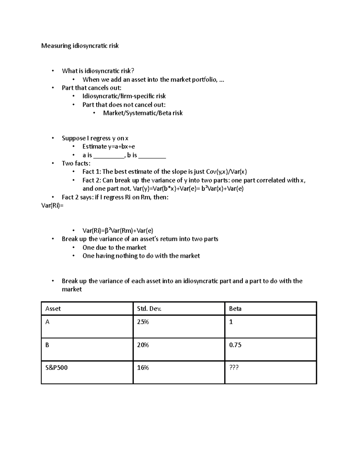 Measuring idiosyncratic risk - Measuring idiosyncratic risk What is ...