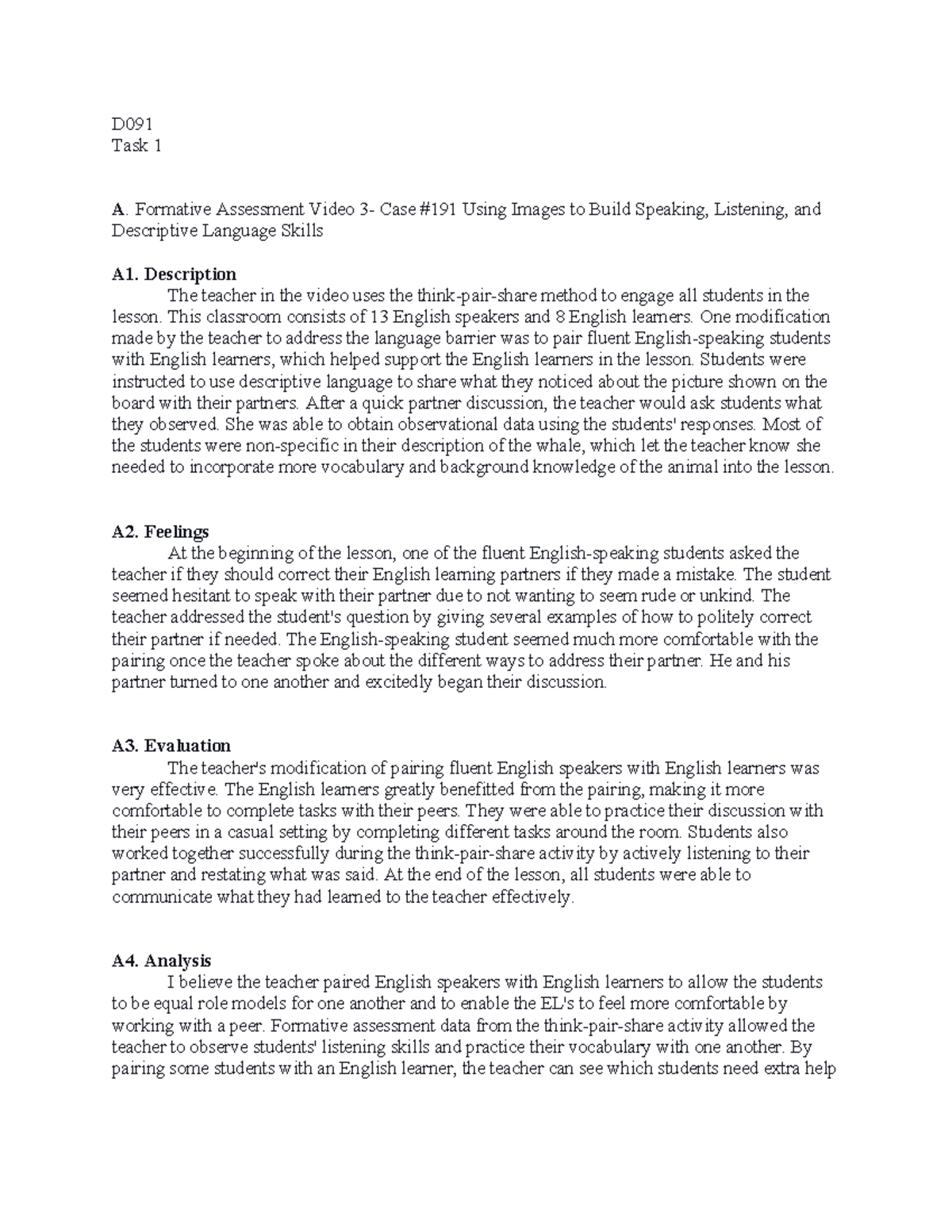 D091 task 1-passed 1st try - D Task 1 A. Formative Assessment Video 3 ...