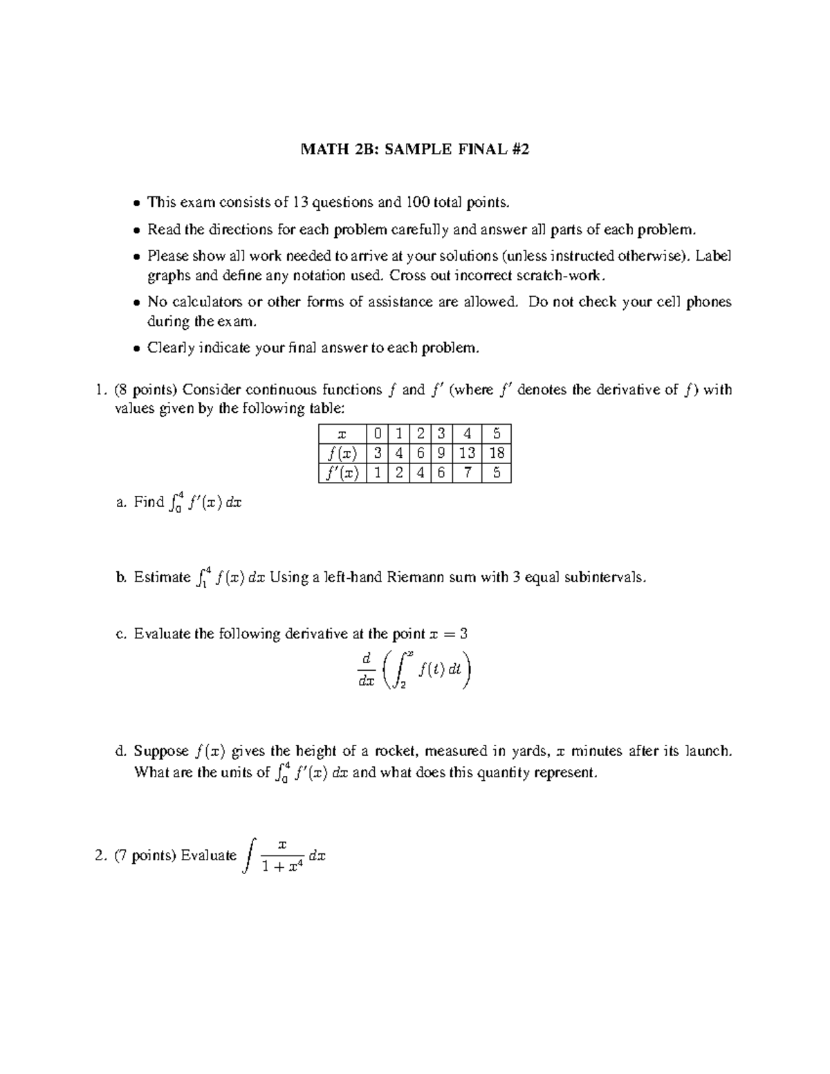 2B-Final-Sample 2 Study Guide Lol You Got This - MATH 2B: SAMPLE FINAL ...