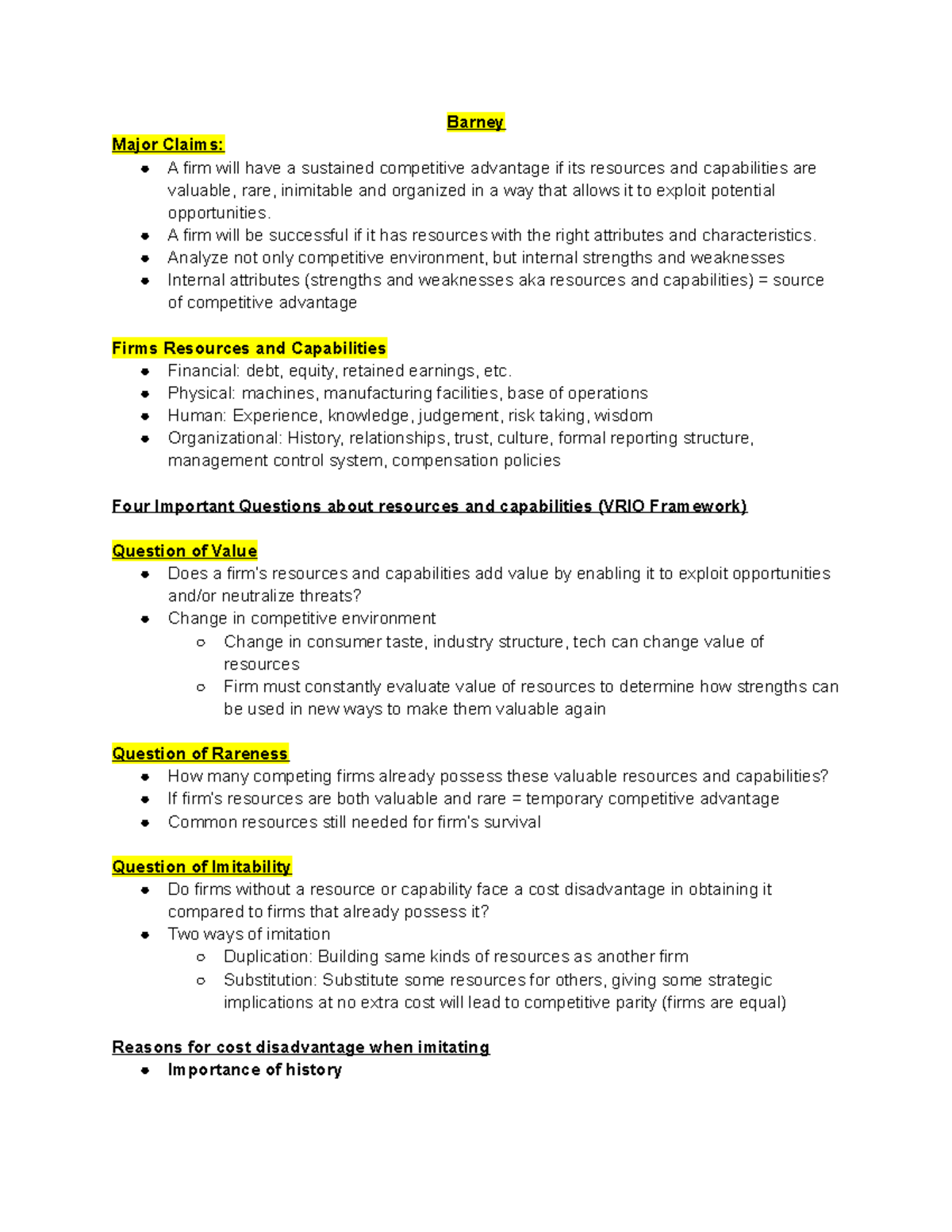 Barney notes - Barney Major Claims: A firm will have a sustained ...