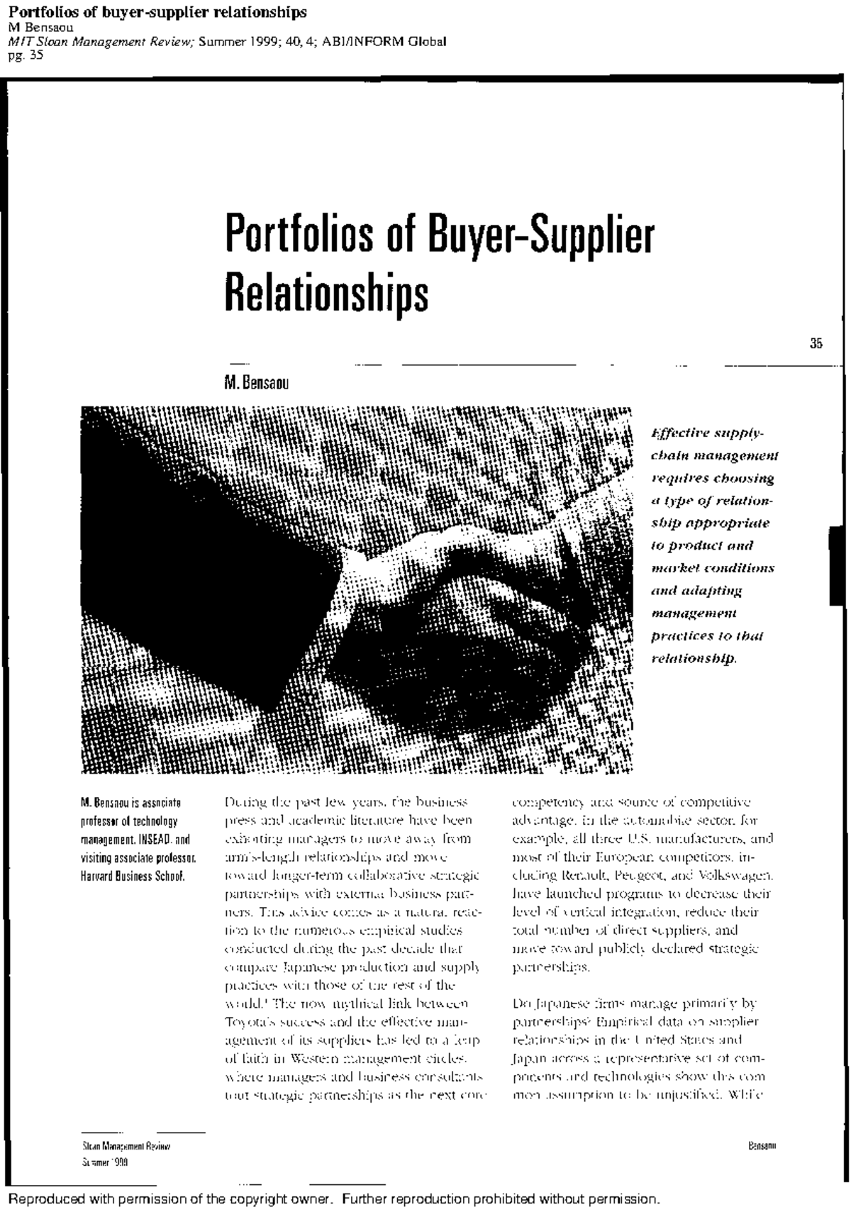 Portfolios of buyer-supplier relationships - International Logistics ...