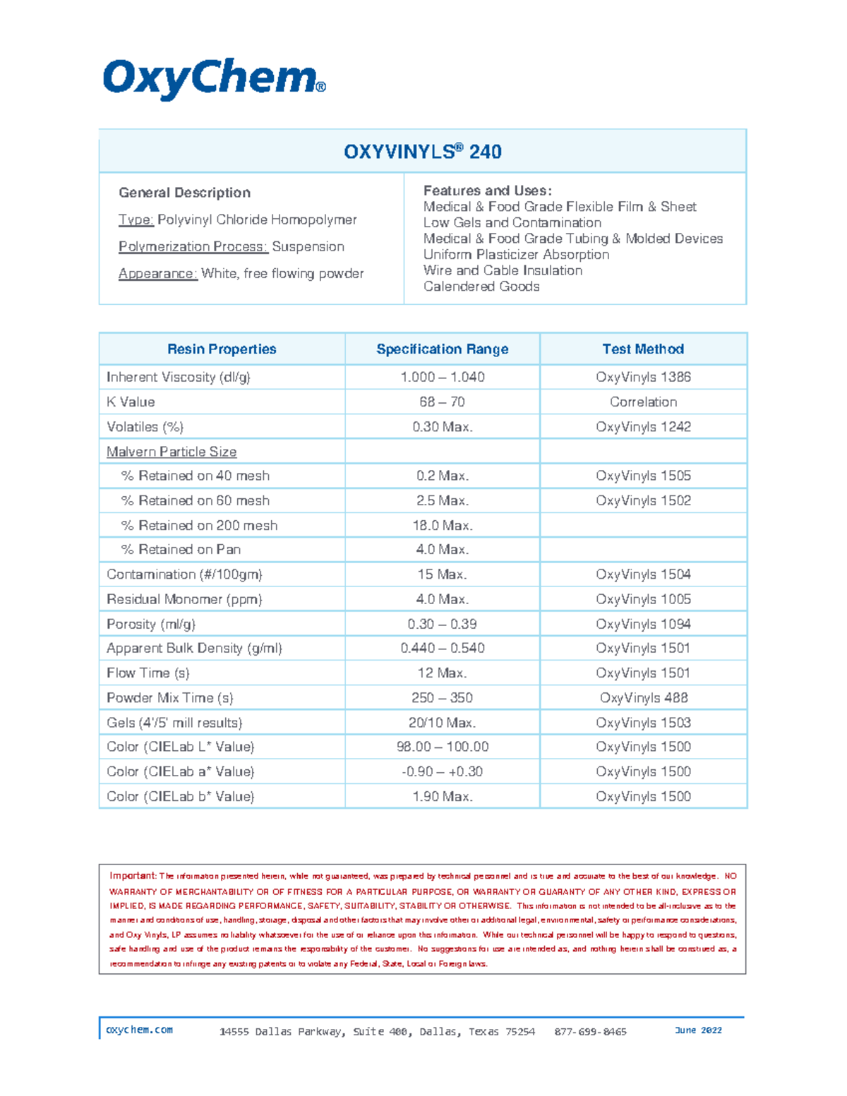 Ov240 data sheet dpk - Resina de PVC - oxychem 14555 Dallas Parkway ...