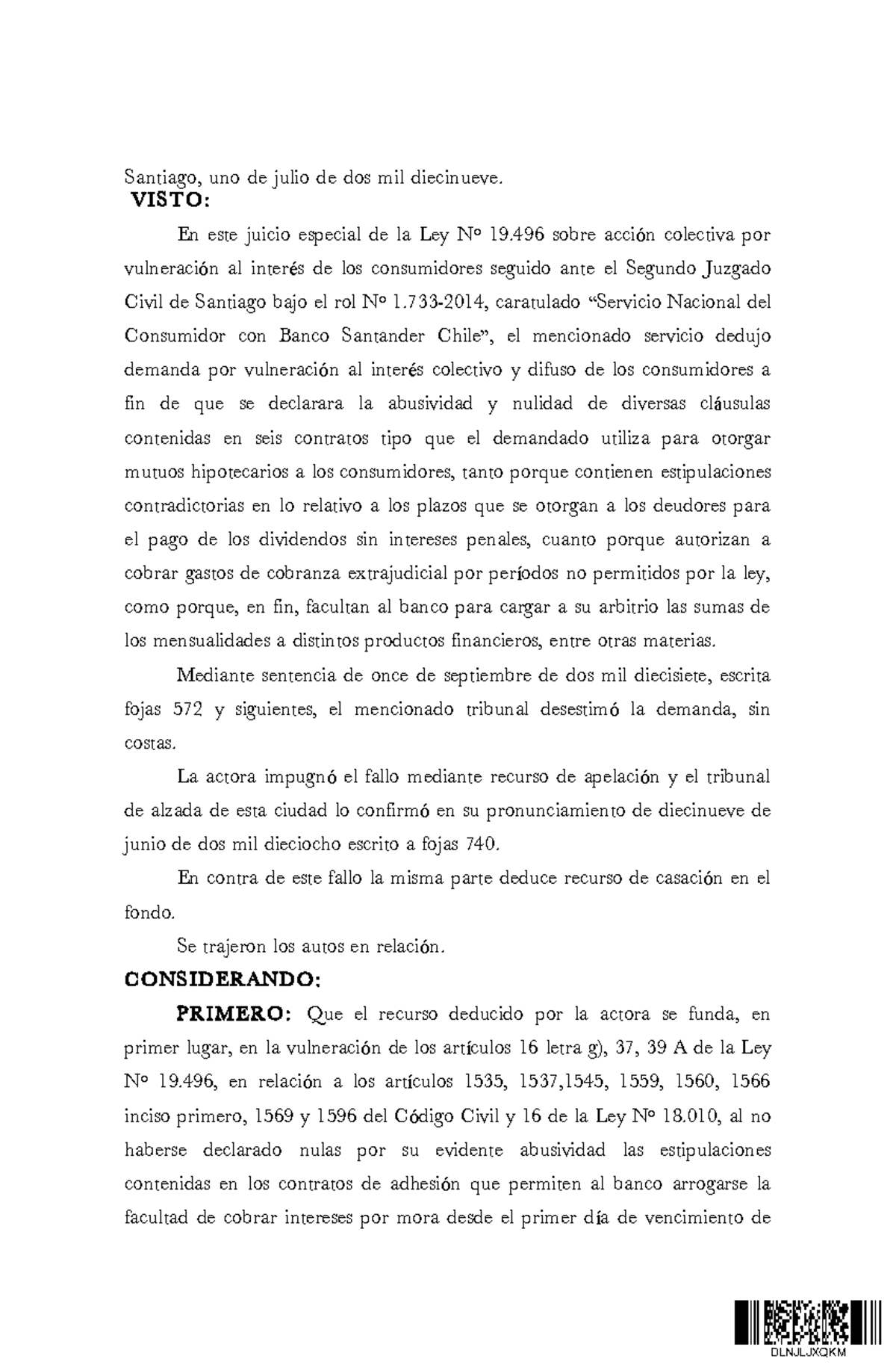 Sentencia Sernac Santander - Santiago, Uno De Julio De Dos Mil ...