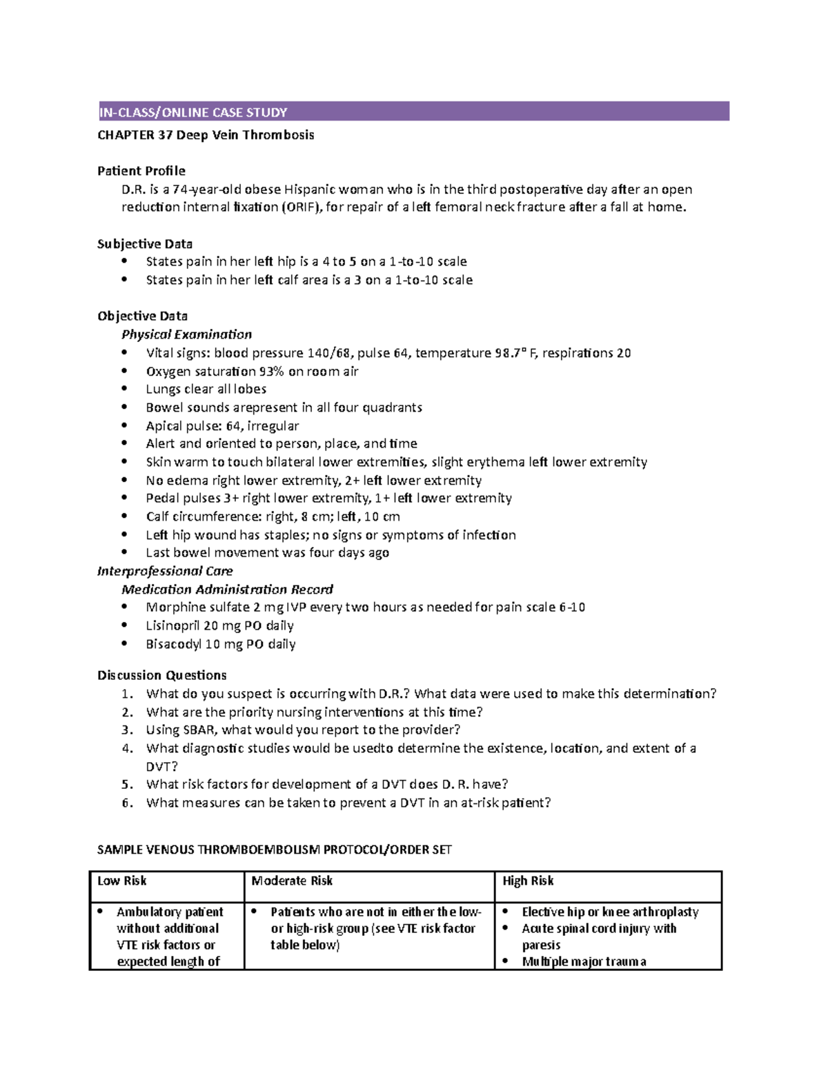 Examplar Chapt 37 - DVT Case Study - Students - IN-CLASS/ONLINE CASE ...