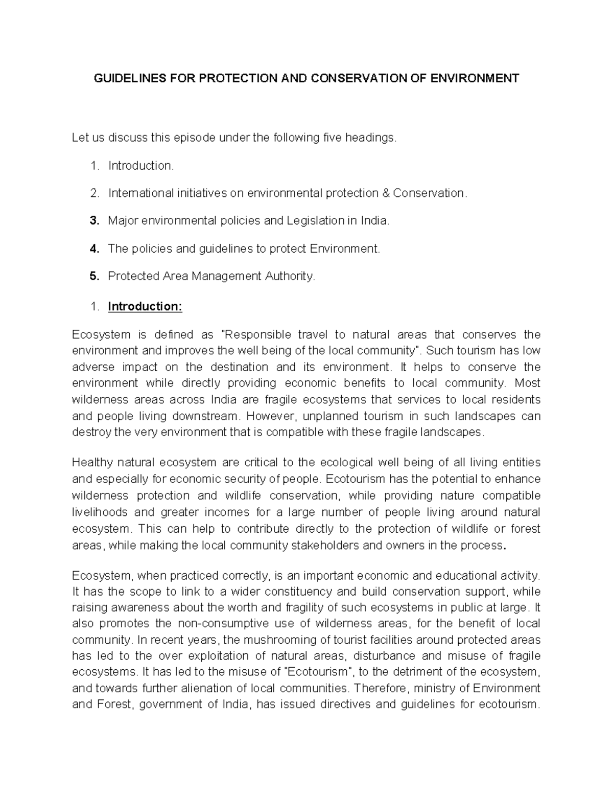 Guidelines FOR Protection AND Conservation OF Environment GUIDELINES