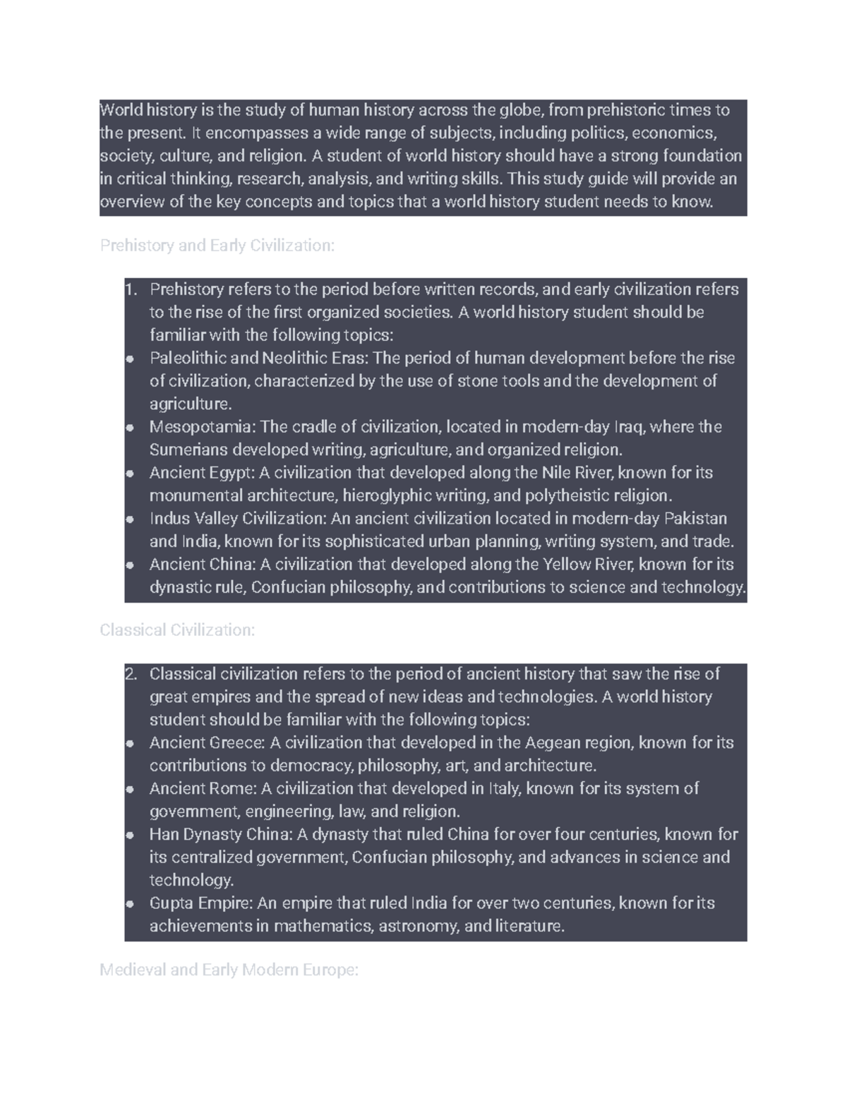 World History Study Guide World History Is The Study Of Human History Across The Globe From World History Study Guide World History Is The Study Of Human History Across The Globe From