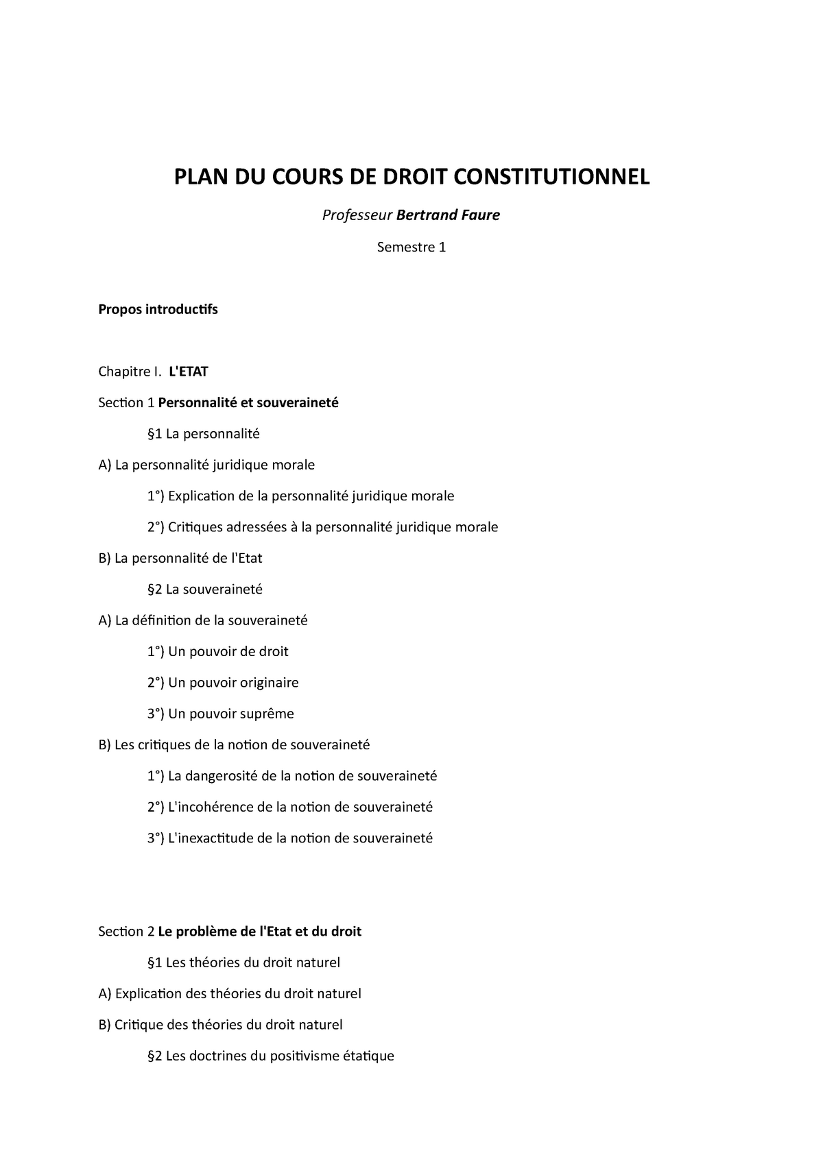 PLAN DU Cours DE Droit Constitutionnel - PLAN DU COURS DE DROIT ...