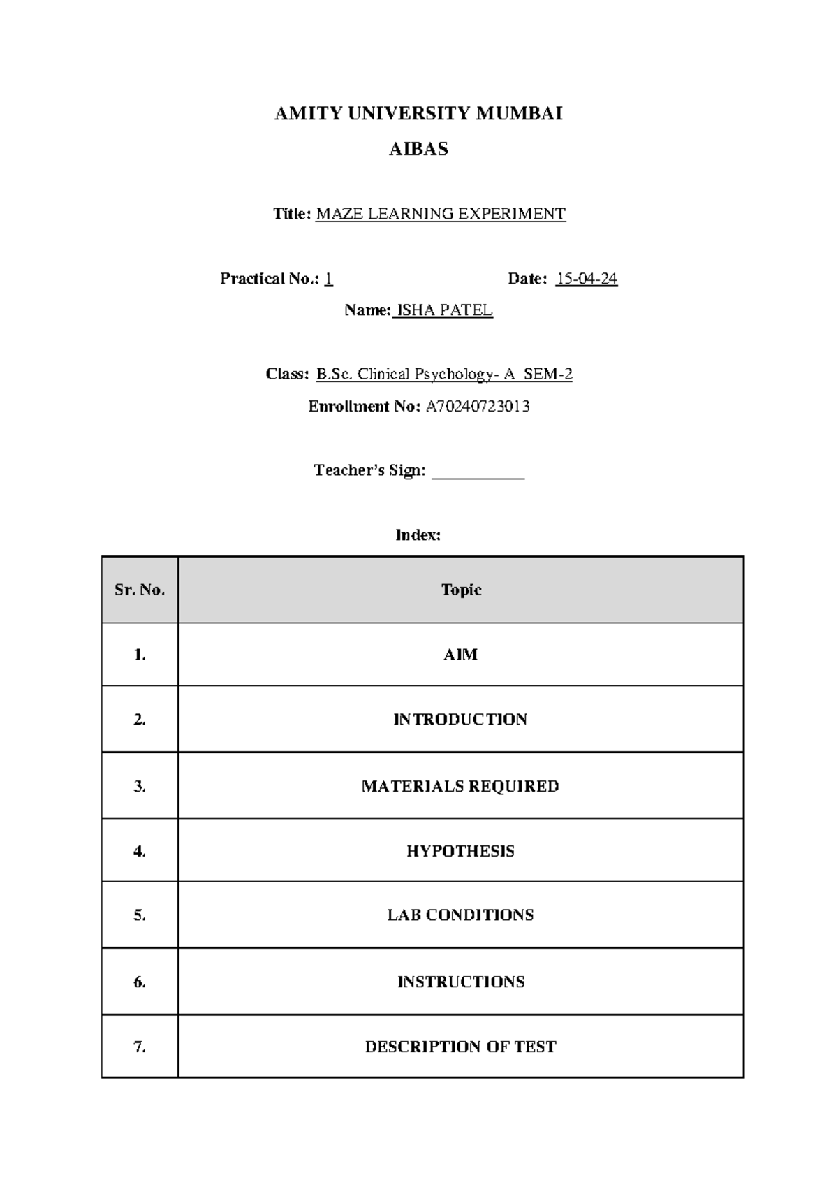 Index PAGE - Dont use this necessarily - B.Sc. (hons.) Clinical ...