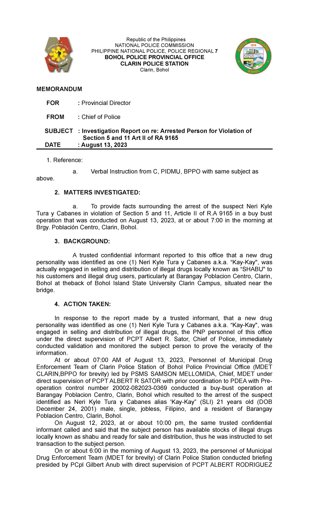 Investigation- Report drugs - Republic of the Philippines NATIONAL ...