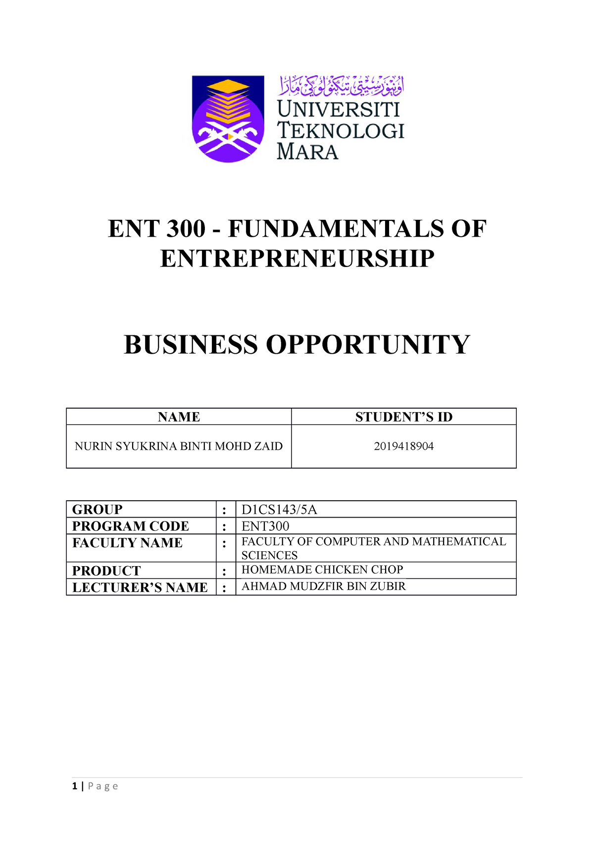 business opportunity ent300 individual assignment scribd