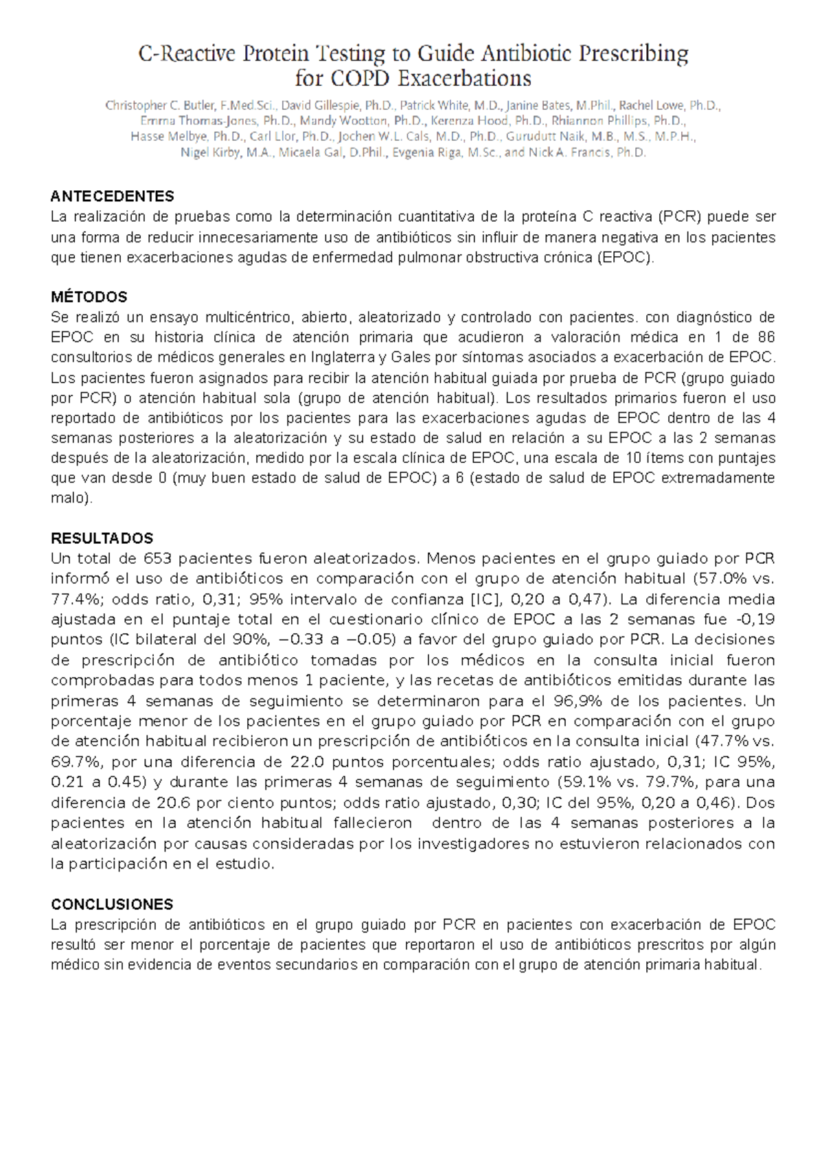 C-Reactive protein Testing to Guide Antibiotic Prescribing for COPD ...
