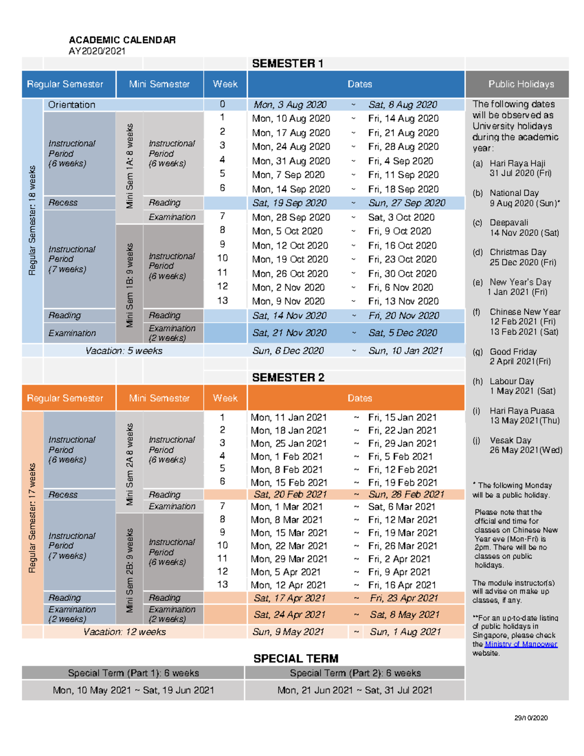 Ay2020-2021 - Course Outline - ACADEMIC CALENDAR AY2020/ 29/10 ...