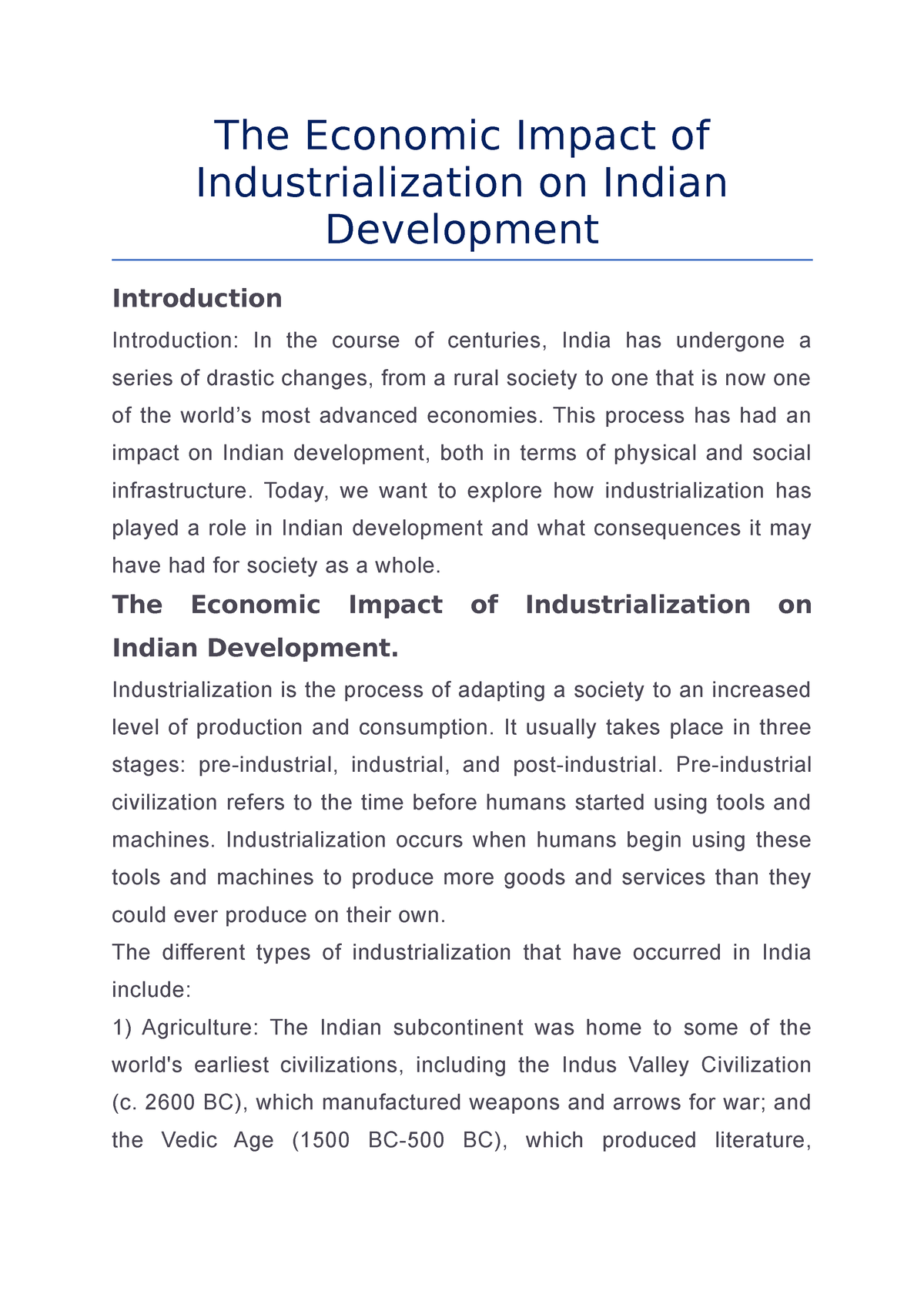 The Economic Impact of Industrialization on Indian Development The