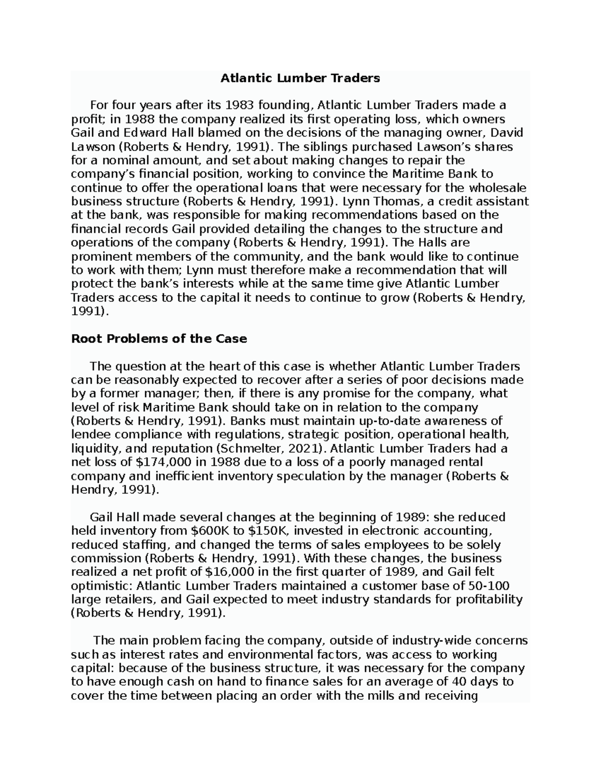 Atlantic Lumber Traders W4 Writing assignment Atlantic Lumber Traders