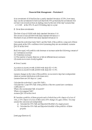 Financial risk management worksheet 1 - MN2101 - Leicester - Studocu