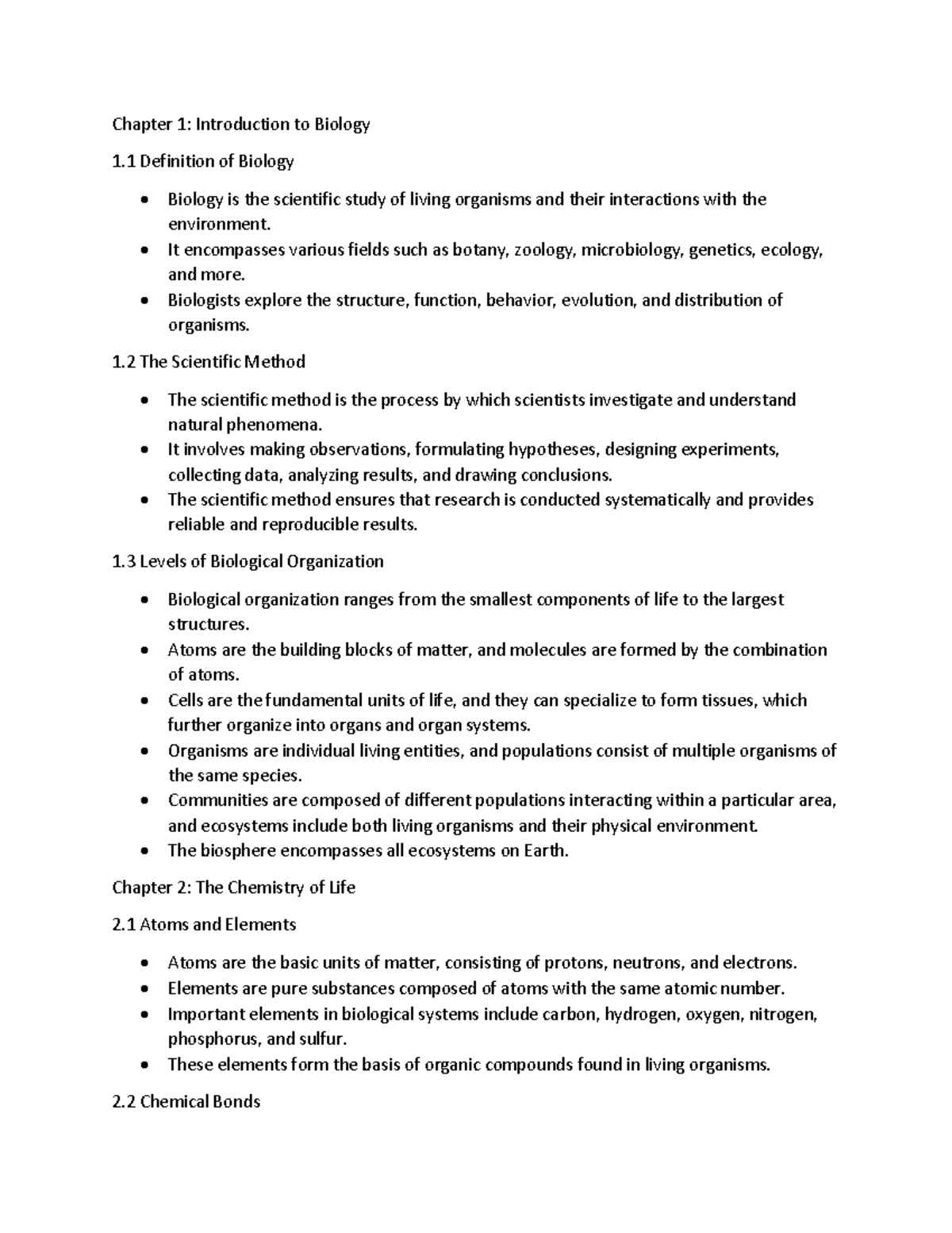 Bio - Biology - Chapter 1: Introduction To Biology 1 Definition Of ...