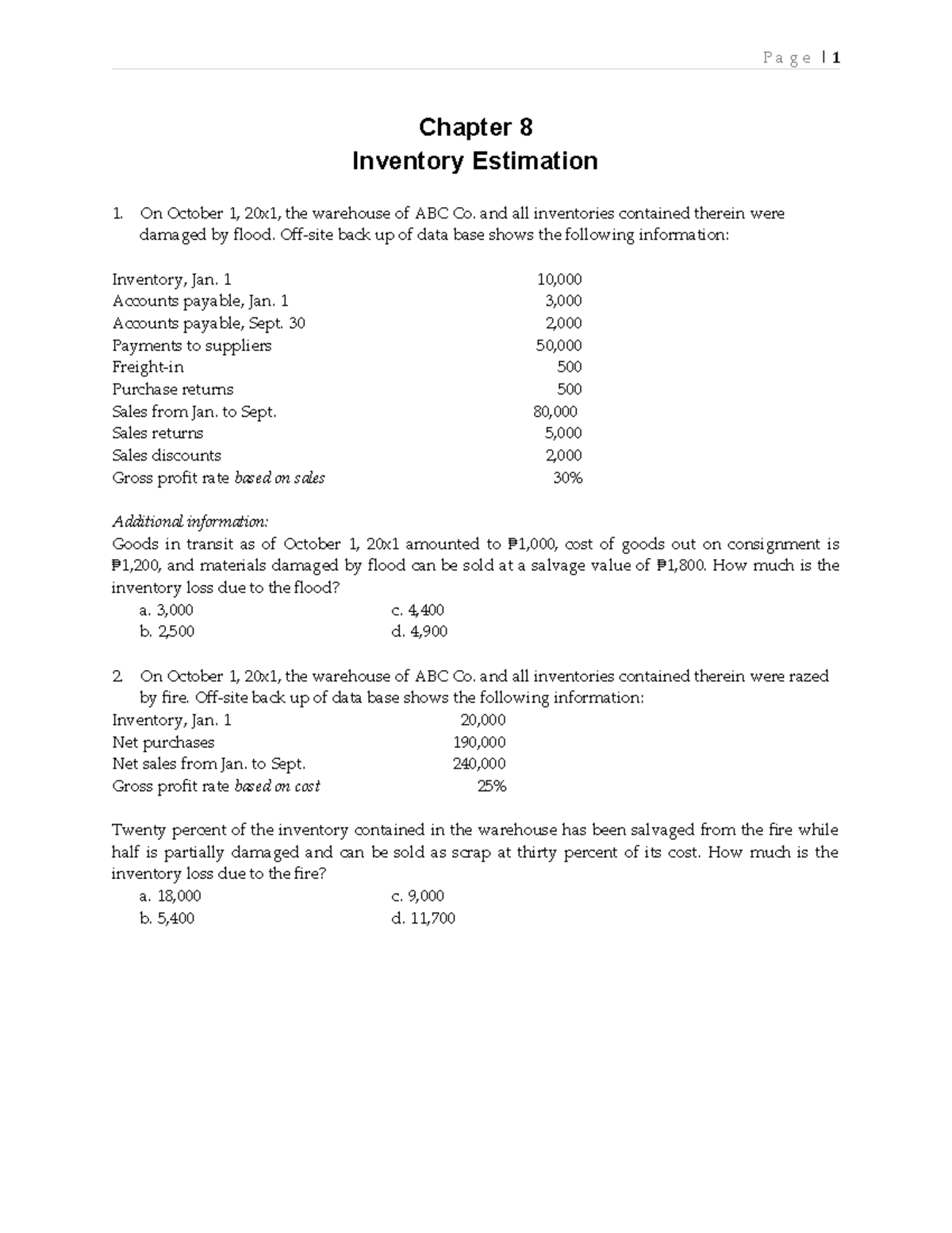 Inventory Estimation Additional Exercises - Chapter 8 Inventory ...