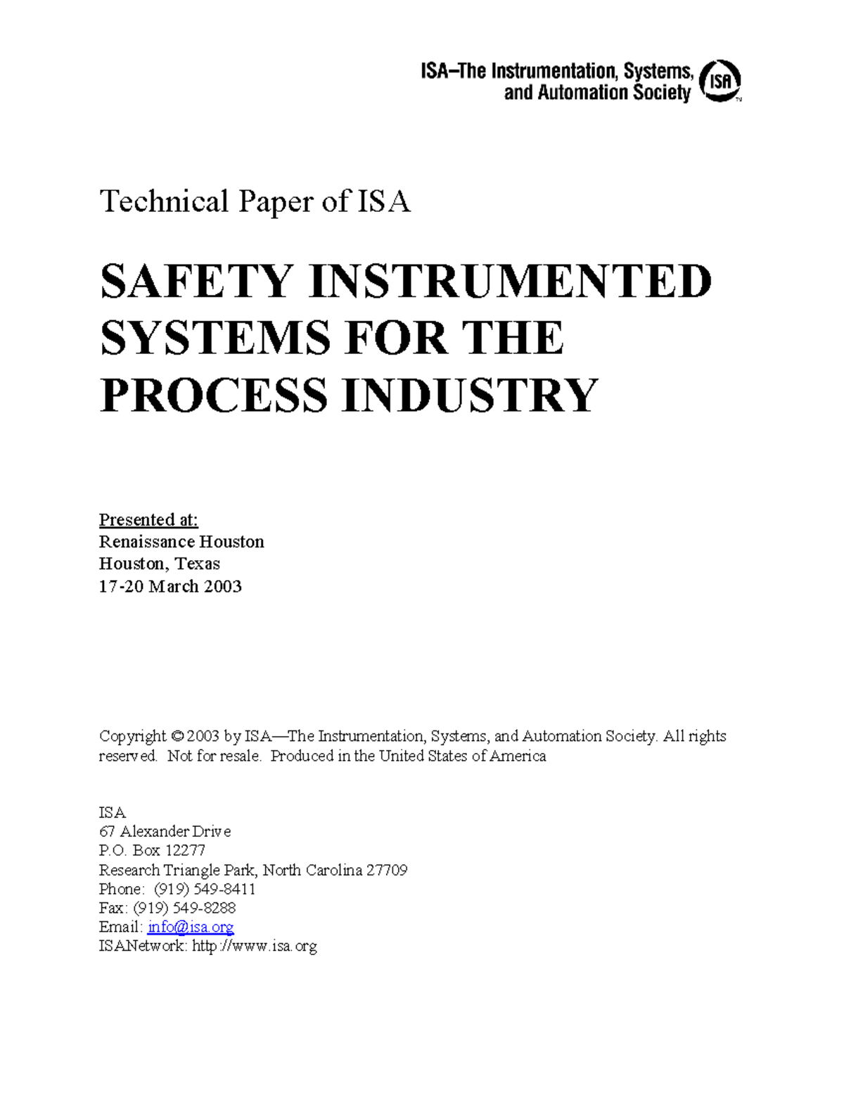 Scada Cyber Safety - Technical Paper of ISA SAFETY INSTRUMENTED SYSTEMS ...